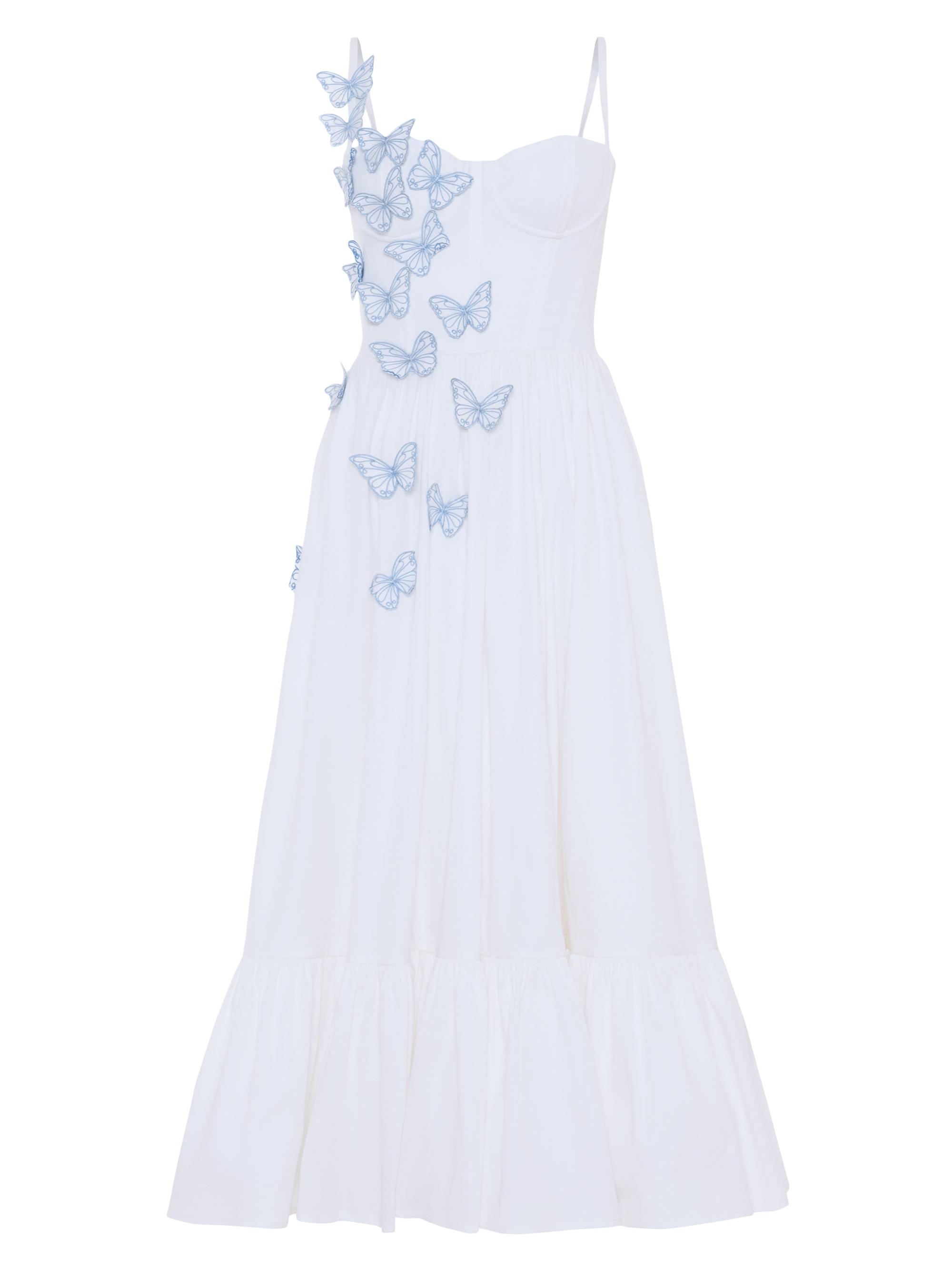 PatBO Women's Butterfly Appliqué Cotton Poplin A-Line Midi-Dress - Off White