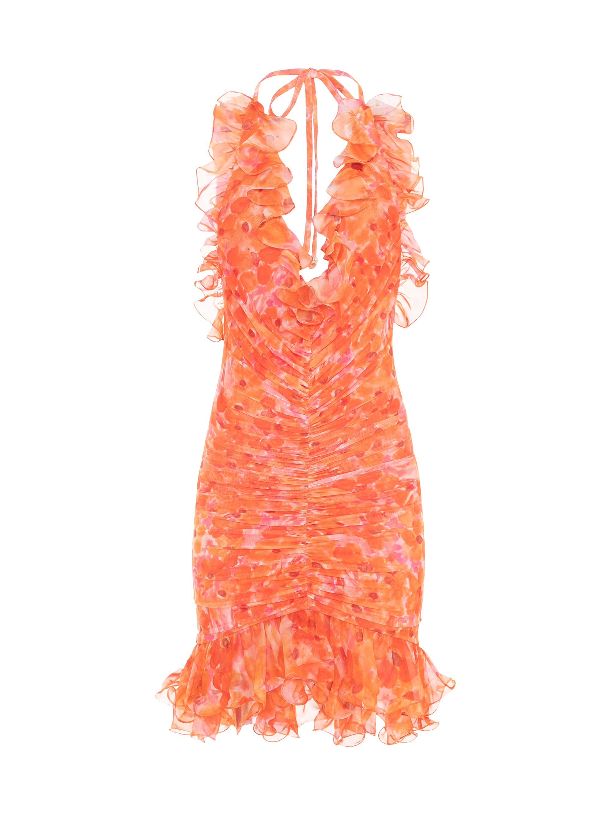 PatBO Women's Myosotis Floral Ruched Plunging V-Halterneck Minidress - Yellow