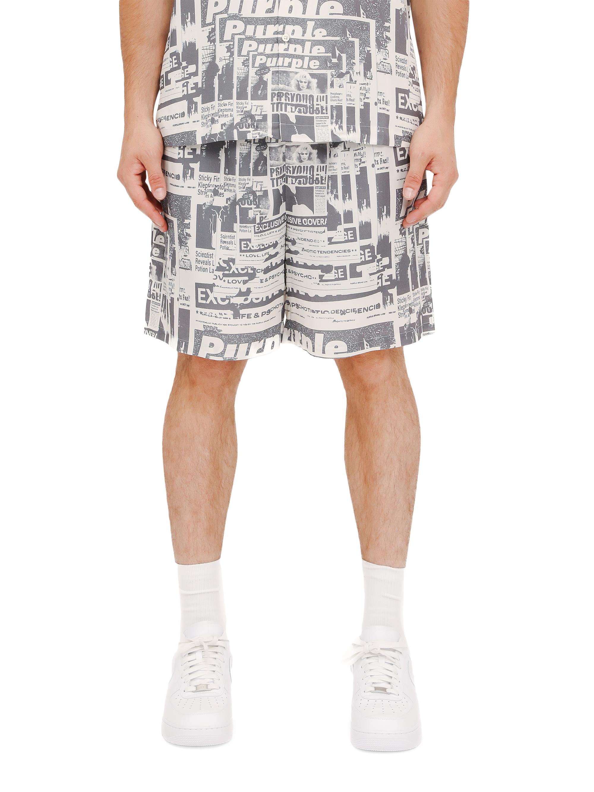 Purple Brand Men's Newspaper Graphic Motif Pull-On Shorts