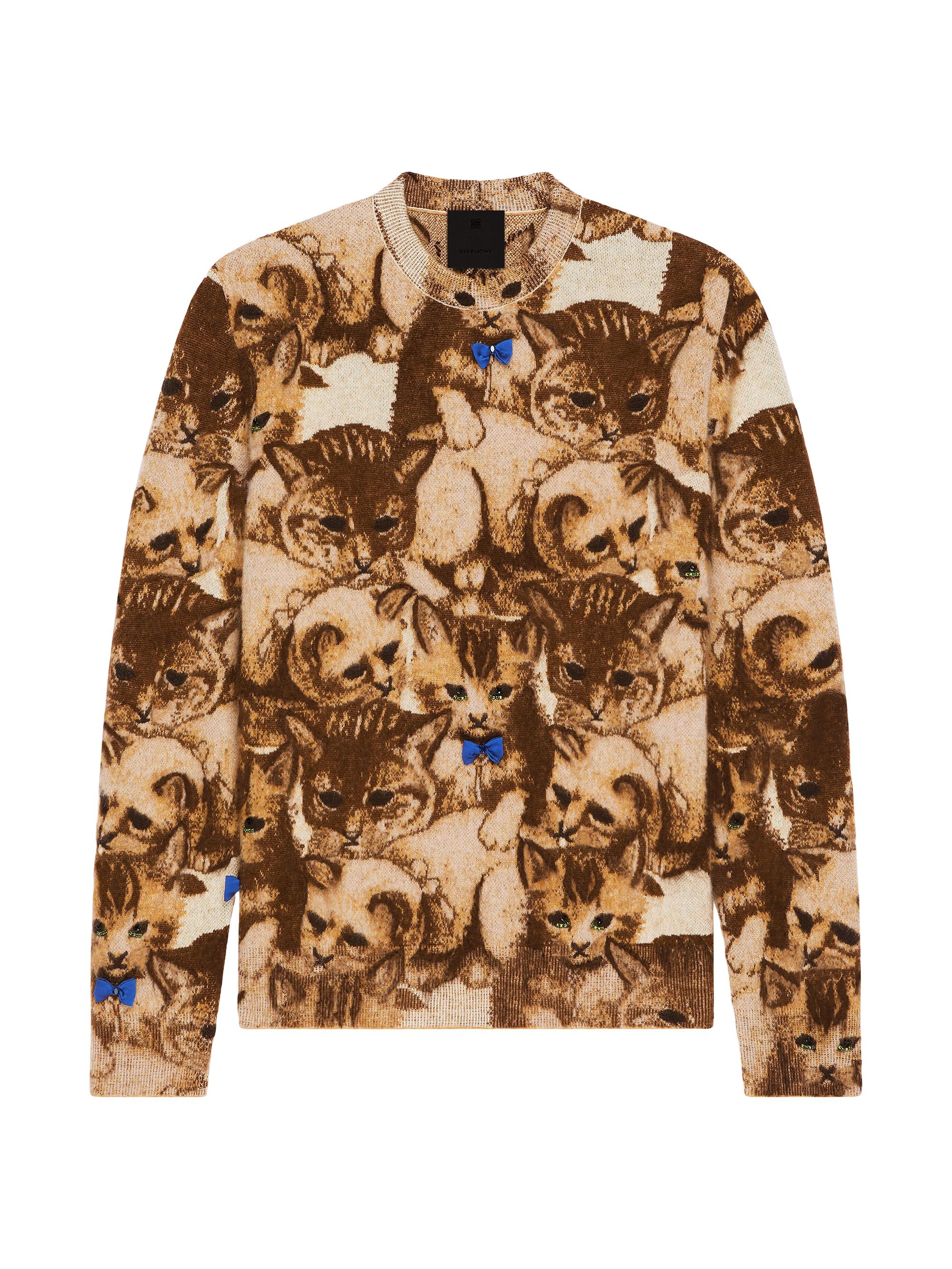 Givenchy Men's Sweater in Cat Jacquard with Crystals Details - Multicolored
