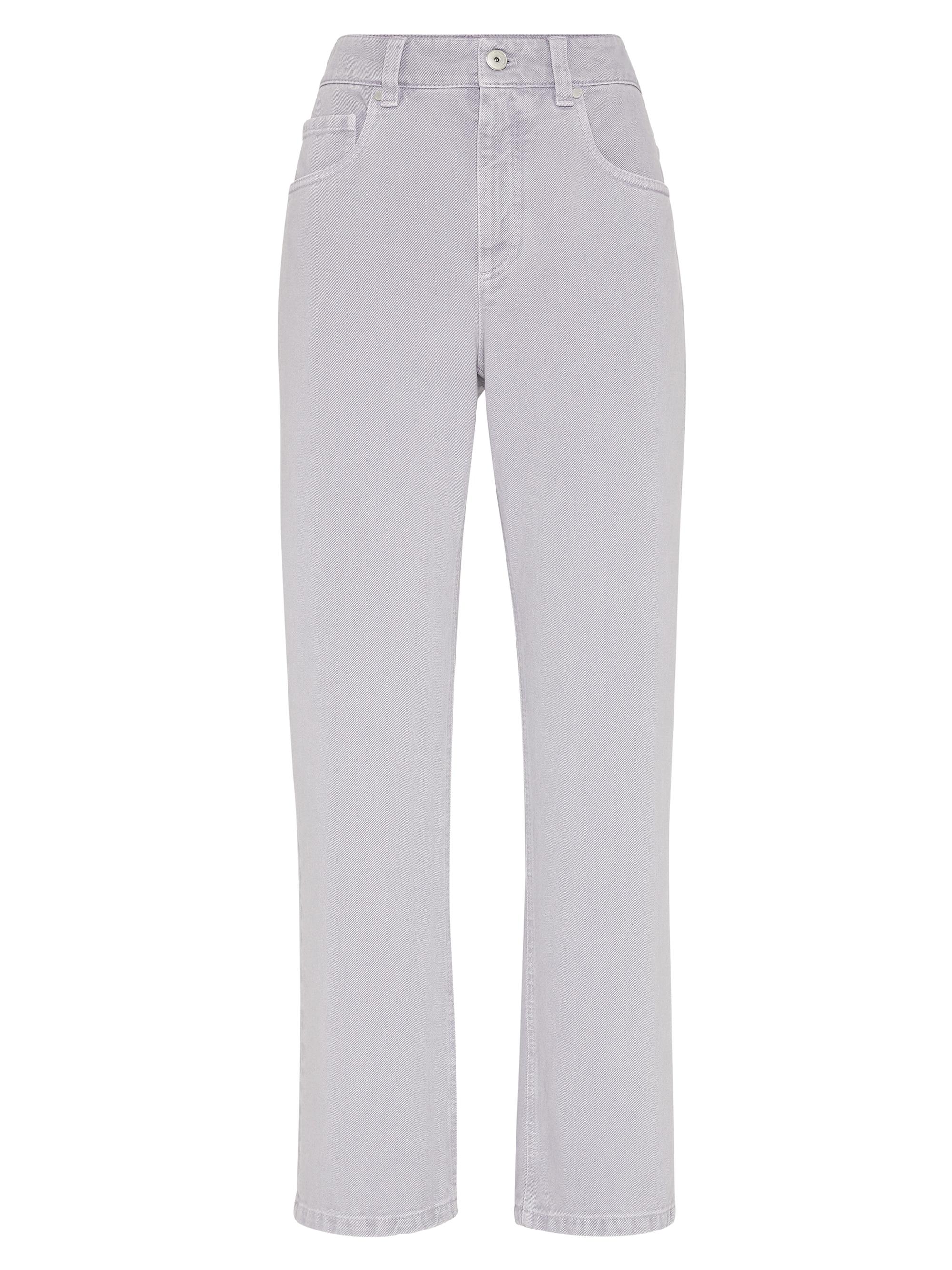 Brunello Cucinelli Women's Dyed Denim Retro Loose Five Pocket Trousers - Khaki