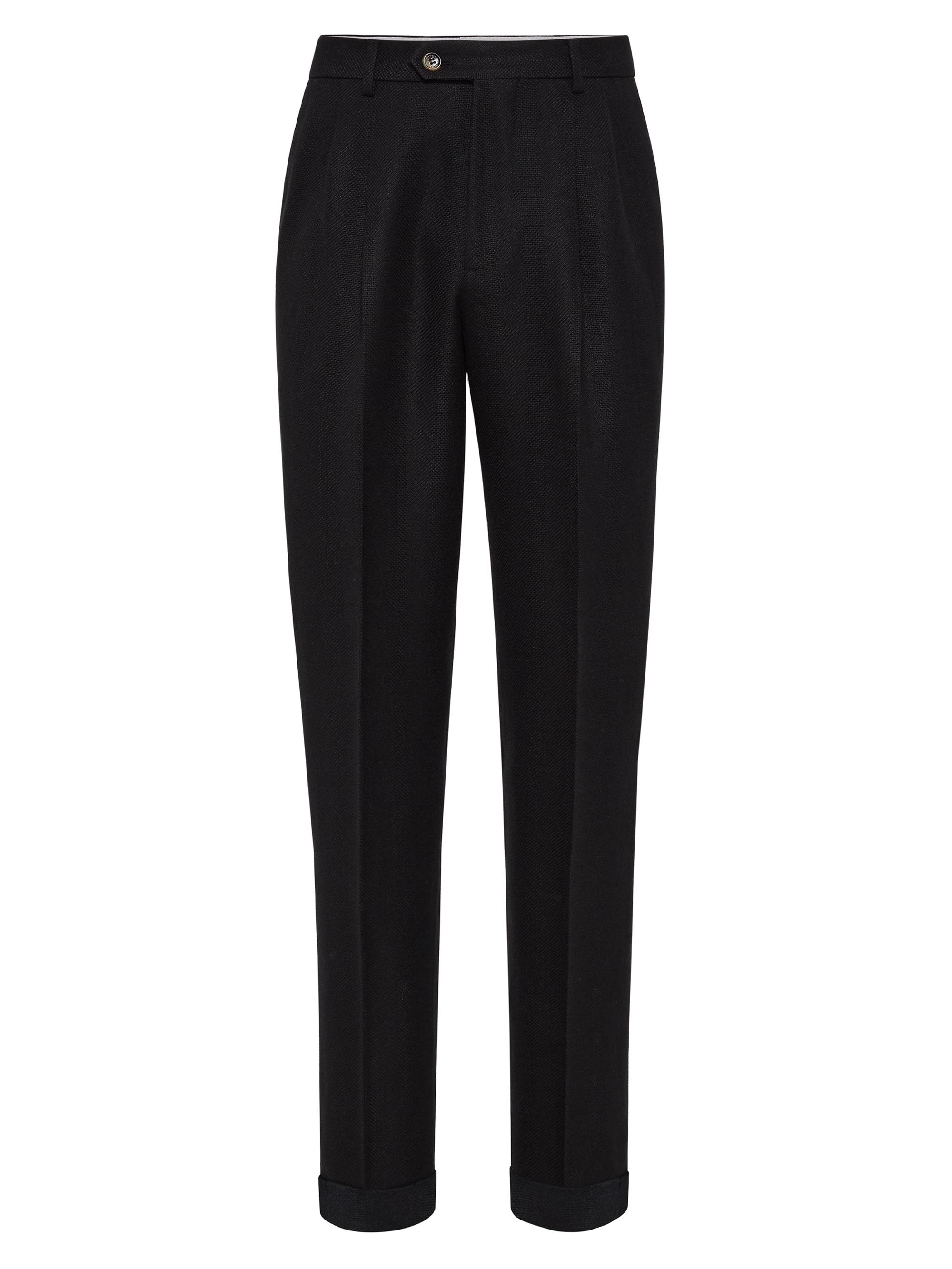 Brunello Cucinelli Men's Leisure Fit Trousers with Double Pleats - Black