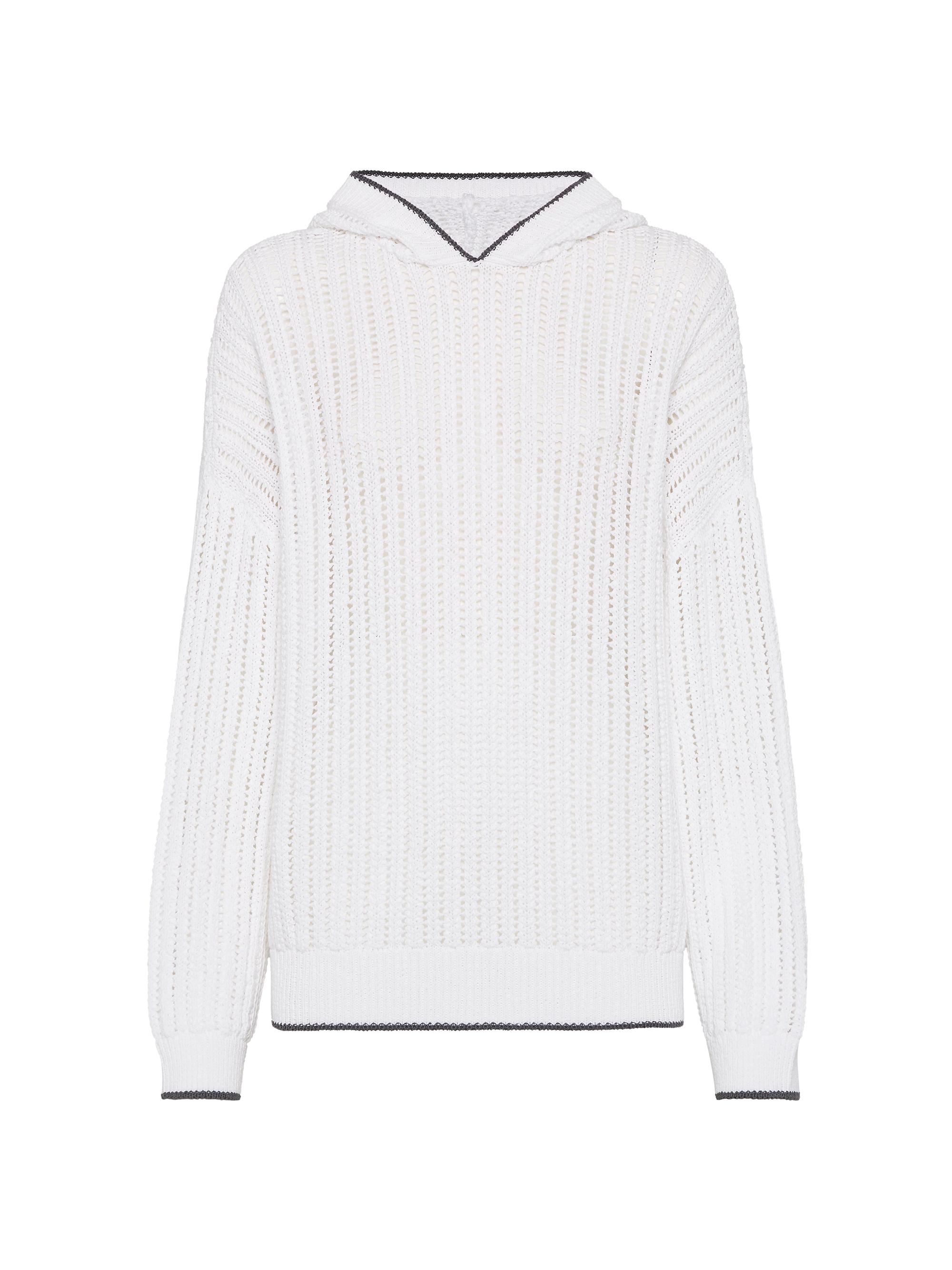 Brunello Cucinelli Women's Openwork Rib Knit Hooded Sweatshirt - White