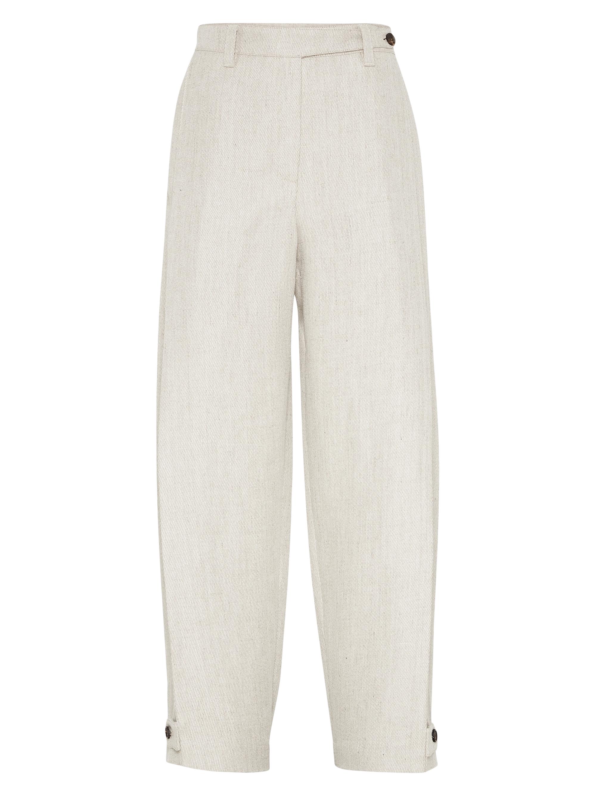 Brunello Cucinelli Women's Linen Cover Trousers with Adjustable Cuffs - Cool Beige