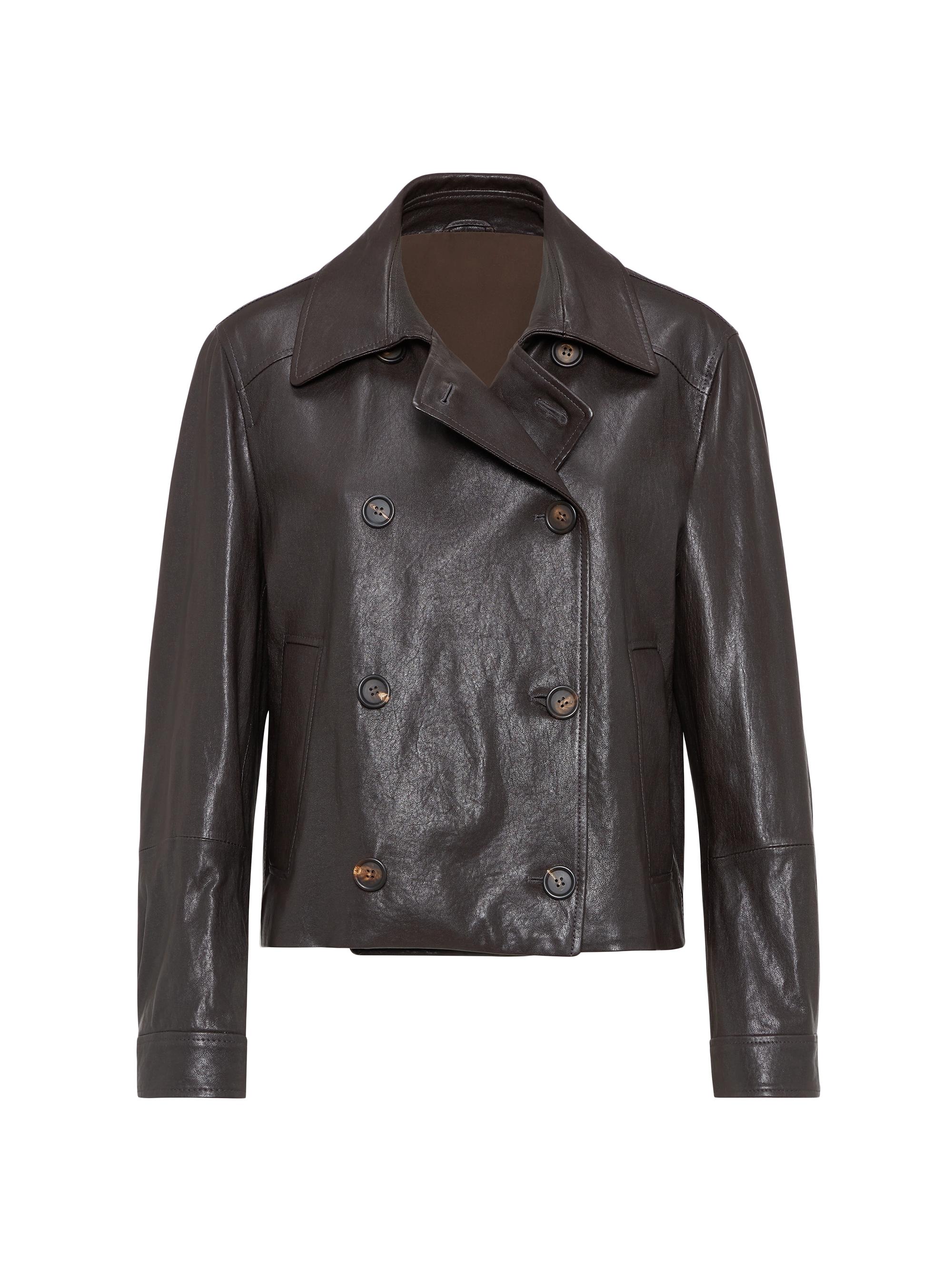 Brunello Cucinelli Women's Polished Leather Cropped Peacoat - Chocolate