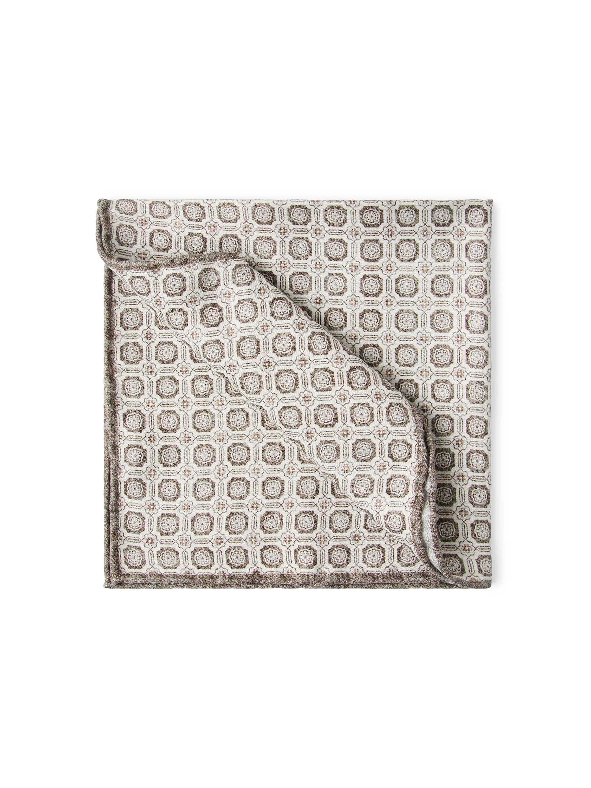 Brunello Cucinelli Men's Silk Pocket Square with Geometric Design - Bark