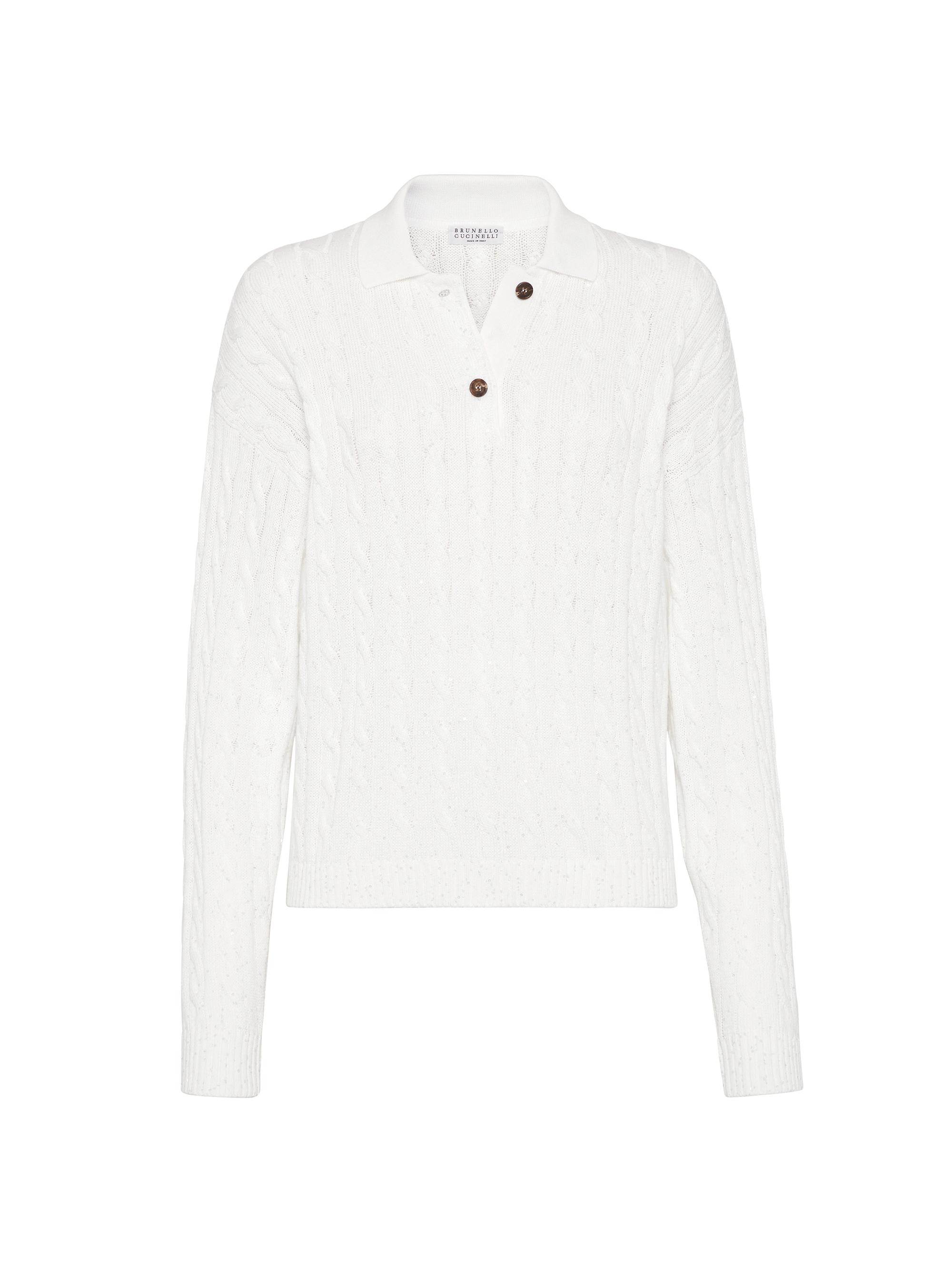 Brunello Cucinelli Women's Cotton Dazzling Cables Knit Polo Shirt - White