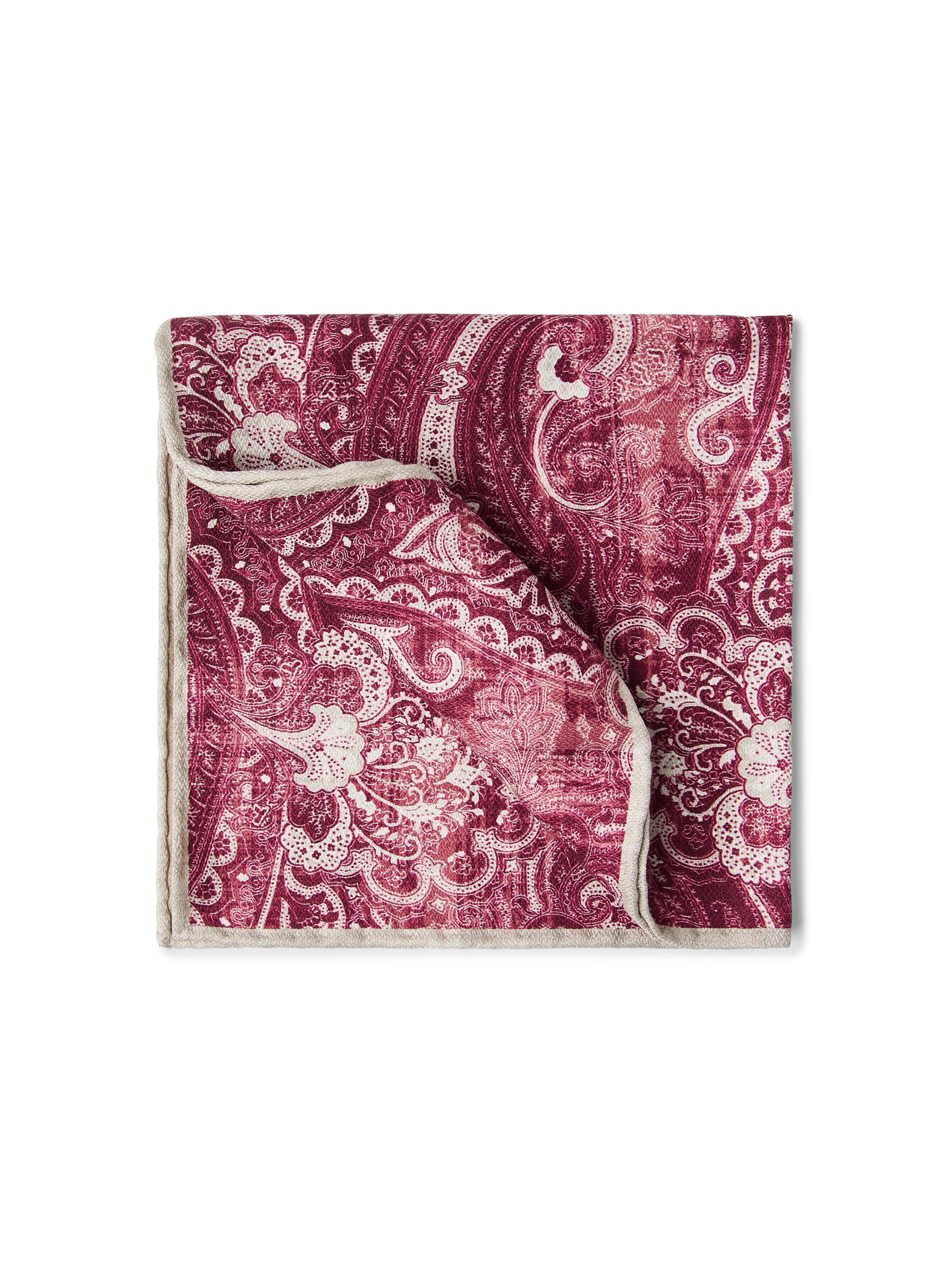 Brunello Cucinelli Men's Double Face Silk Pocket Square with Paisley Design - Red