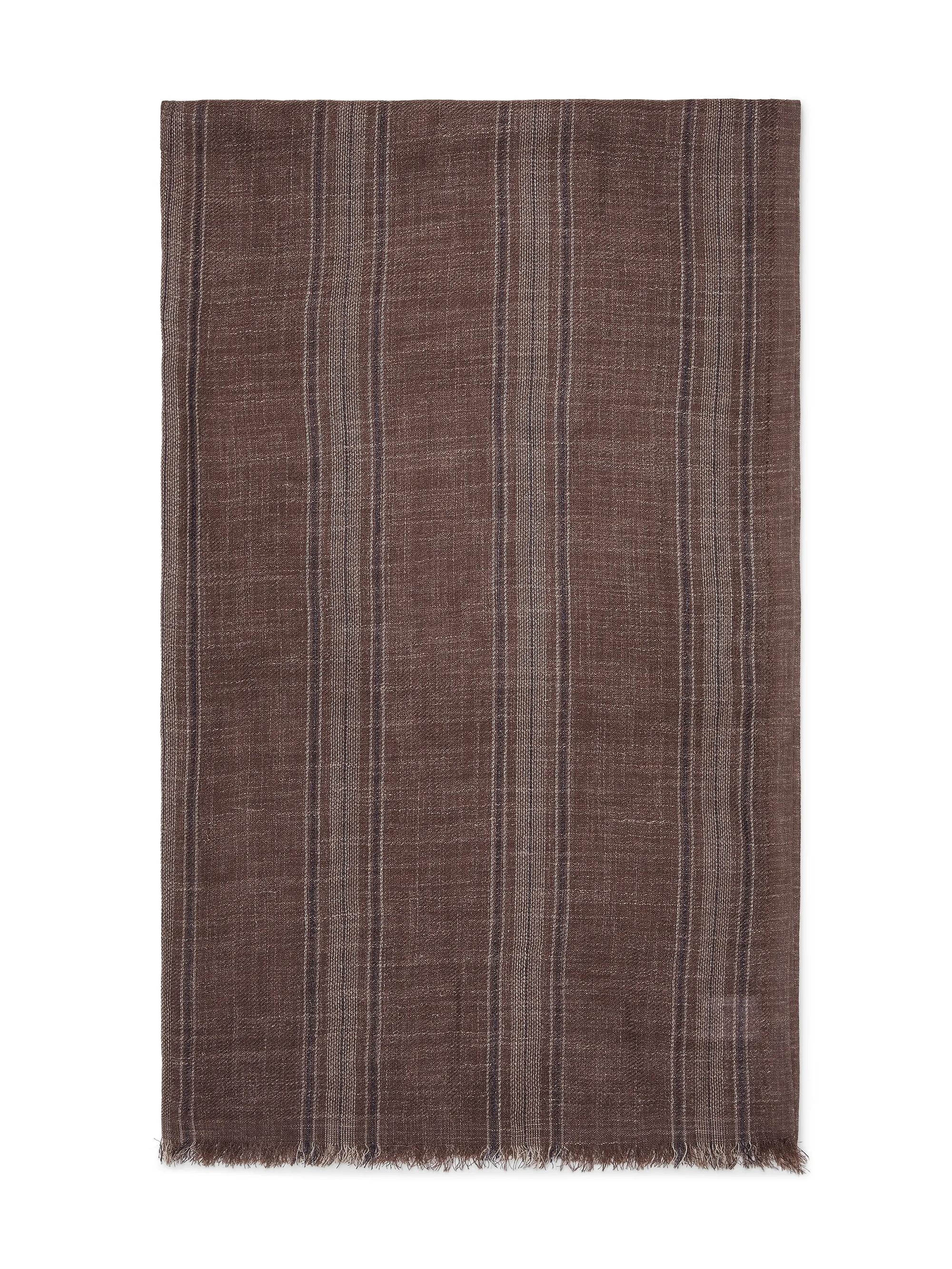 Brunello Cucinelli Men's Silk and Linen Chevron Scarf with Stripes - Blue