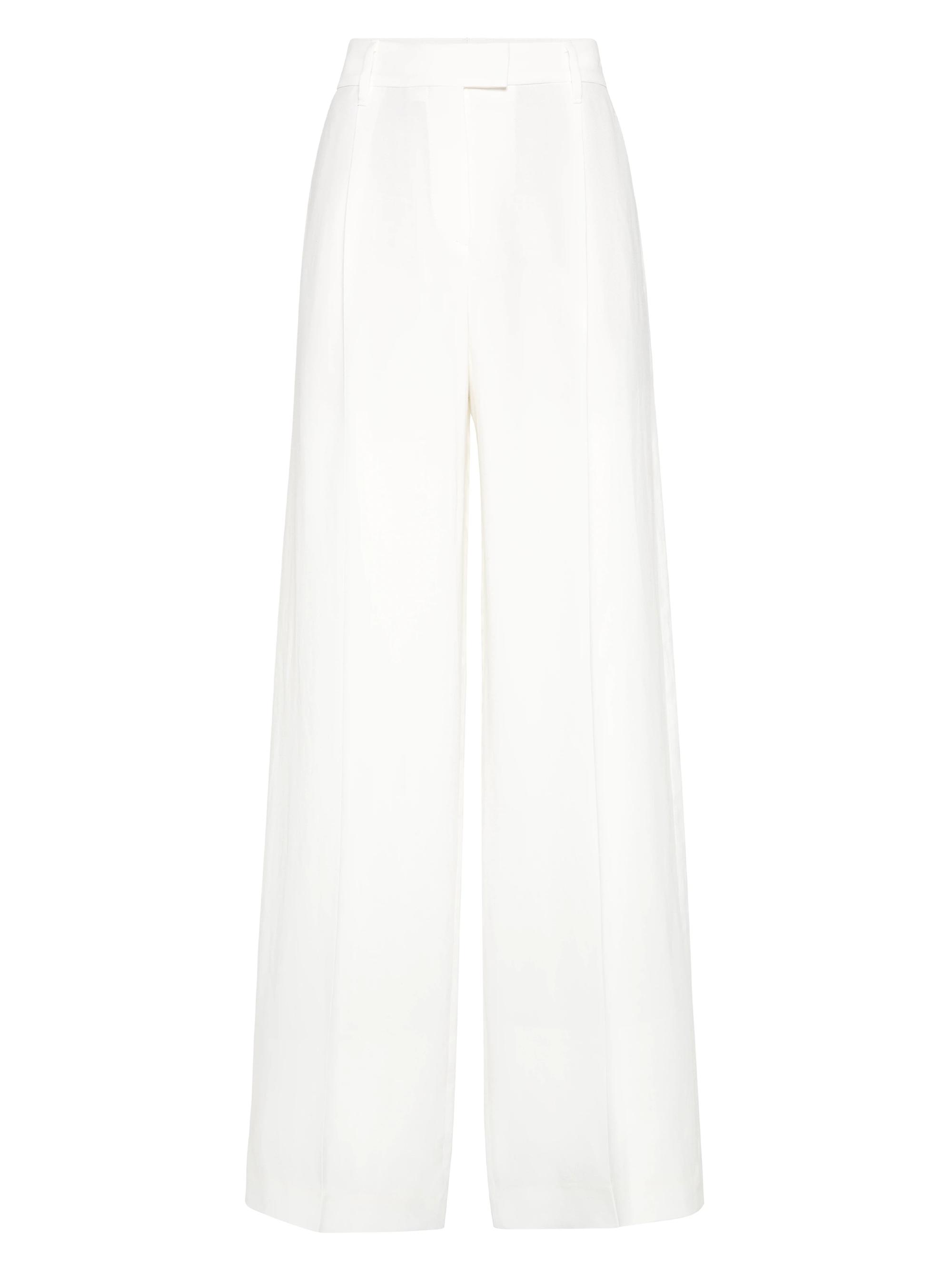 Brunello Cucinelli Women's Viscose and Linen Fluid Twill Loose Pleated Trousers - White
