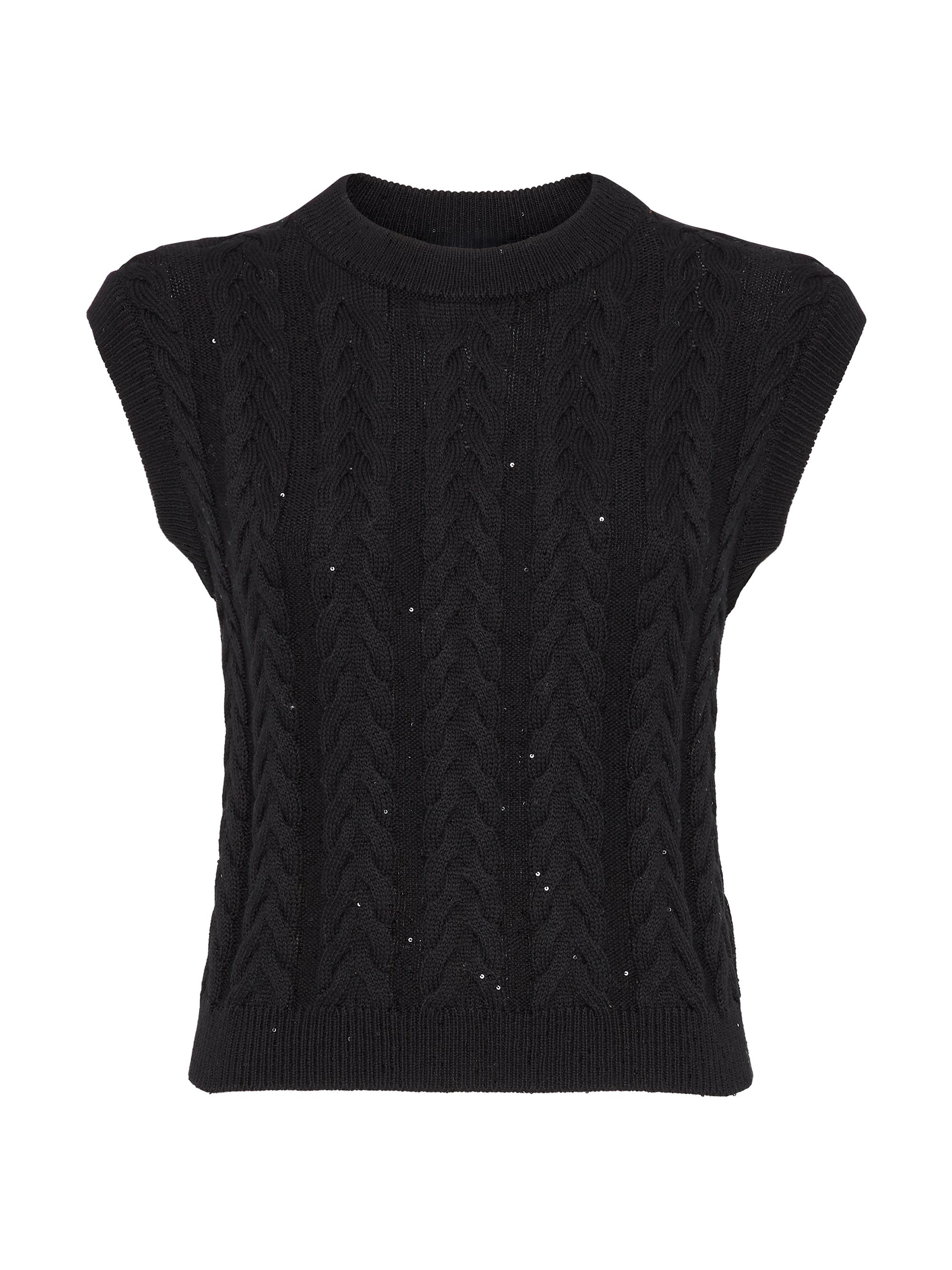 Brunello Cucinelli Women's Cotton Dazzling Double Cable Sweater Vest - Black