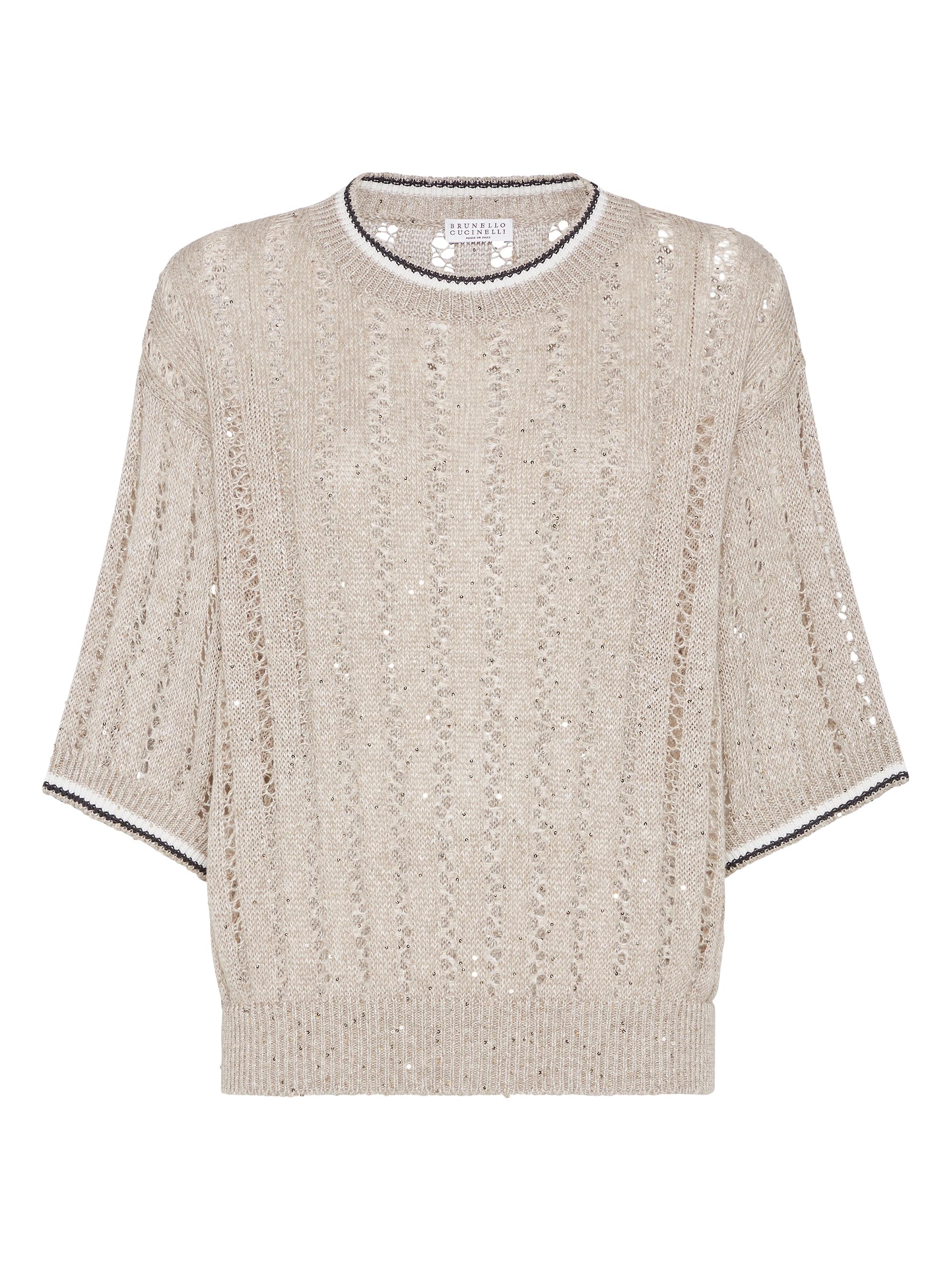 Brunello Cucinelli Women's Linen Dazzling Ribbed Net Sweater - Cool Beige