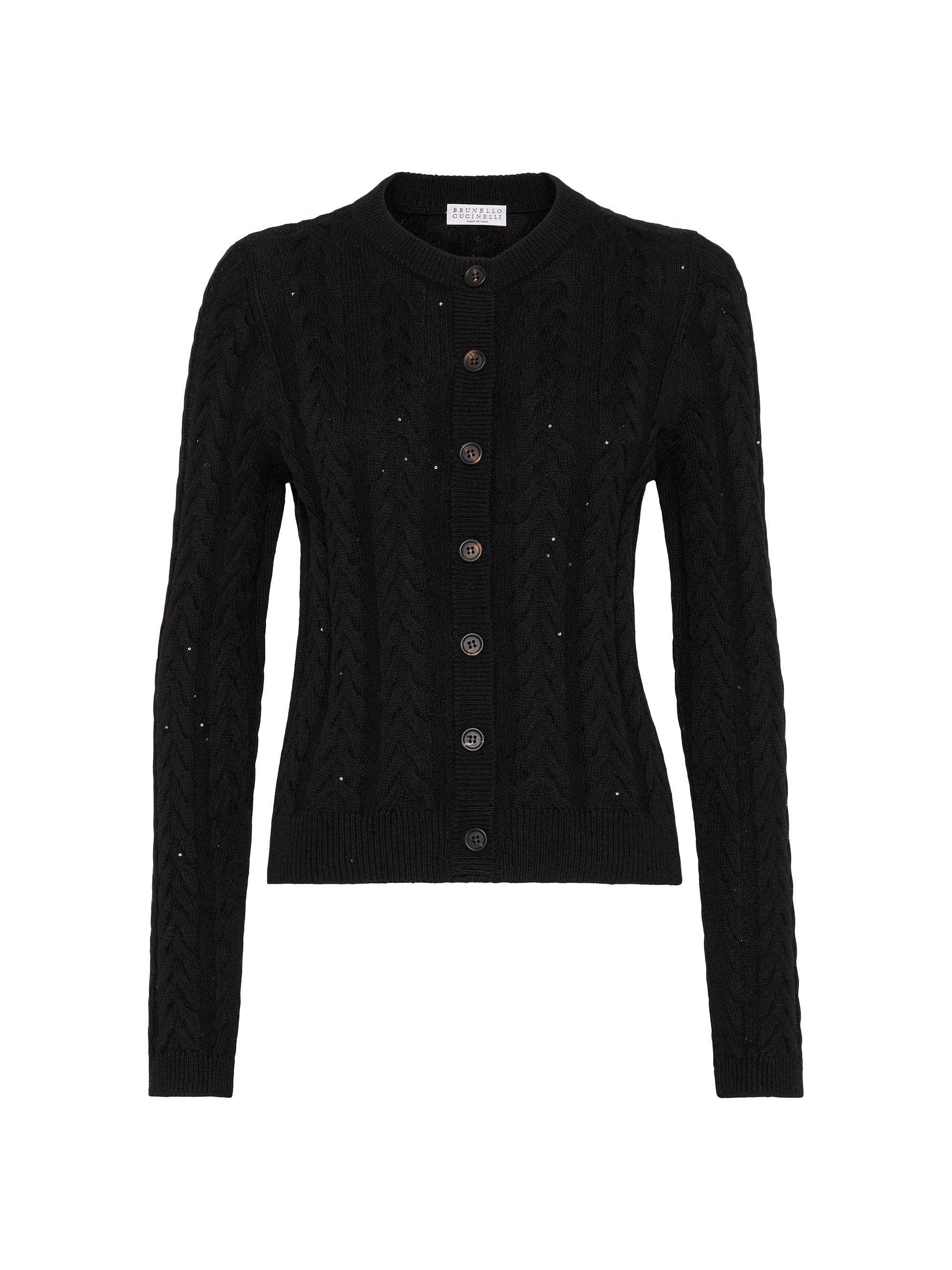 Brunello Cucinelli Women's Cotton Dazzling Double Cable Cardigan - Black
