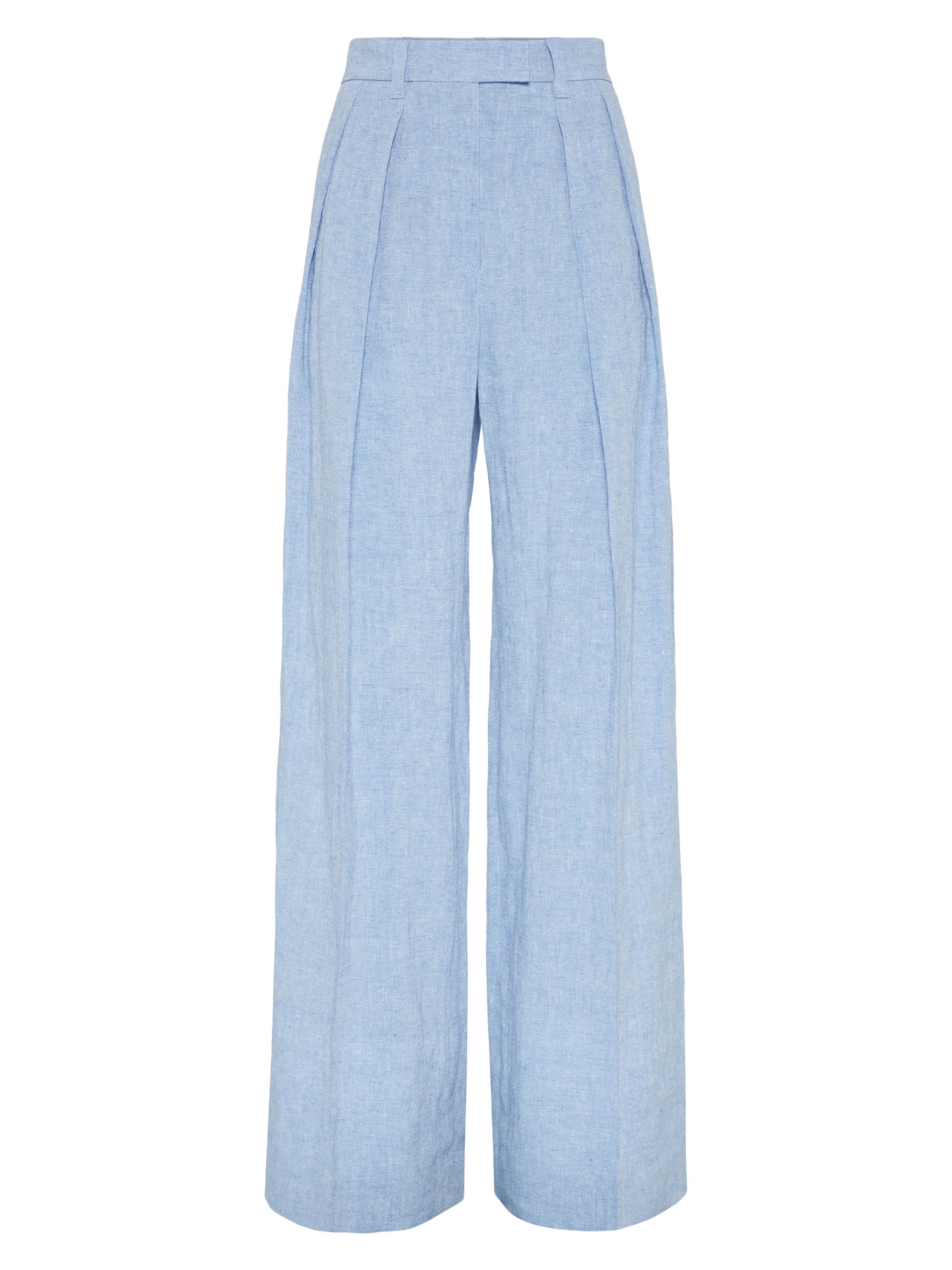 Brunello Cucinelli Women's Linen Sparkling Canvas Sartorial Wide Trousers - Azure