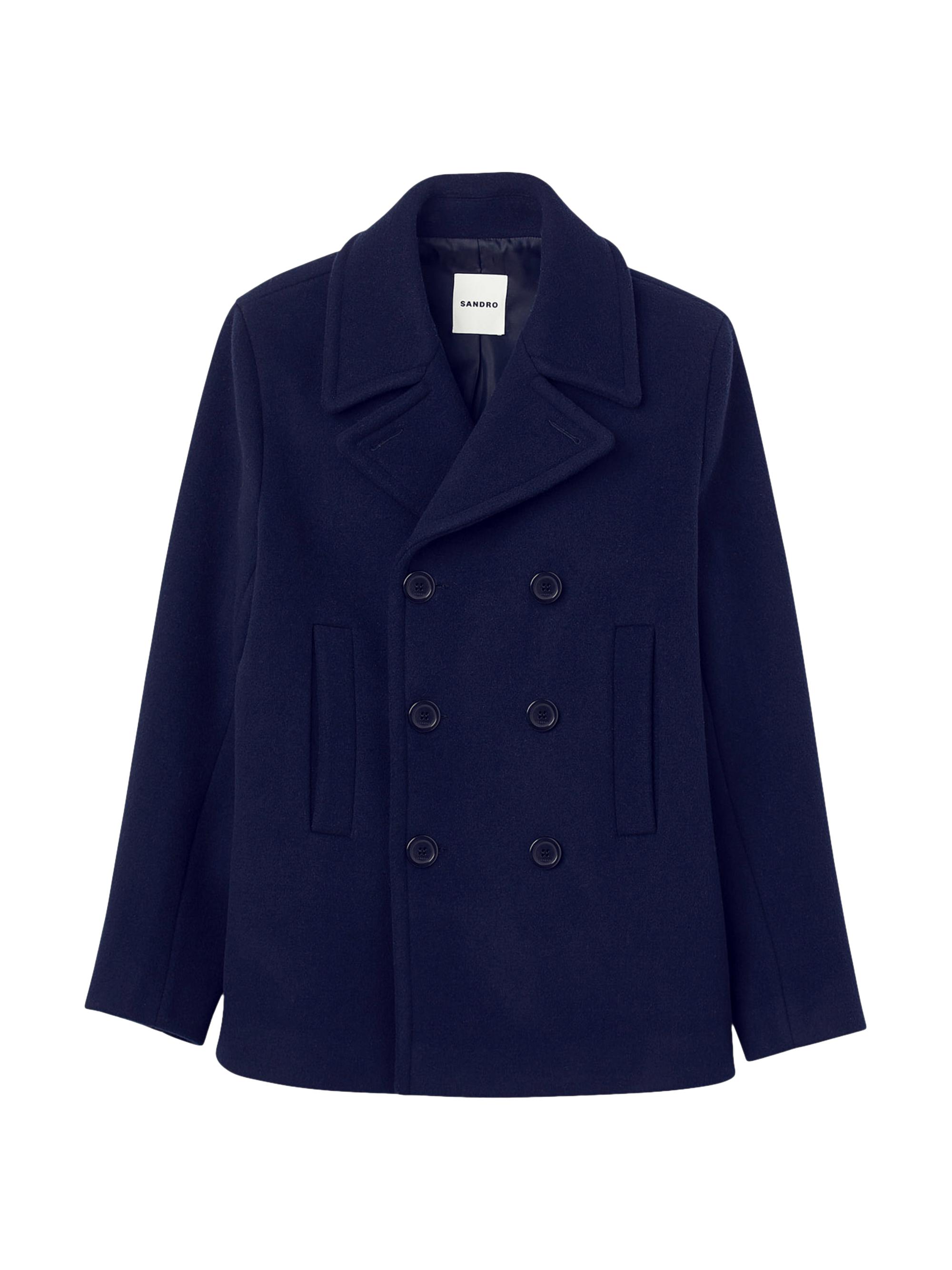Sandro Men's Straight Fit Wool Blend Coat - Navy Blue