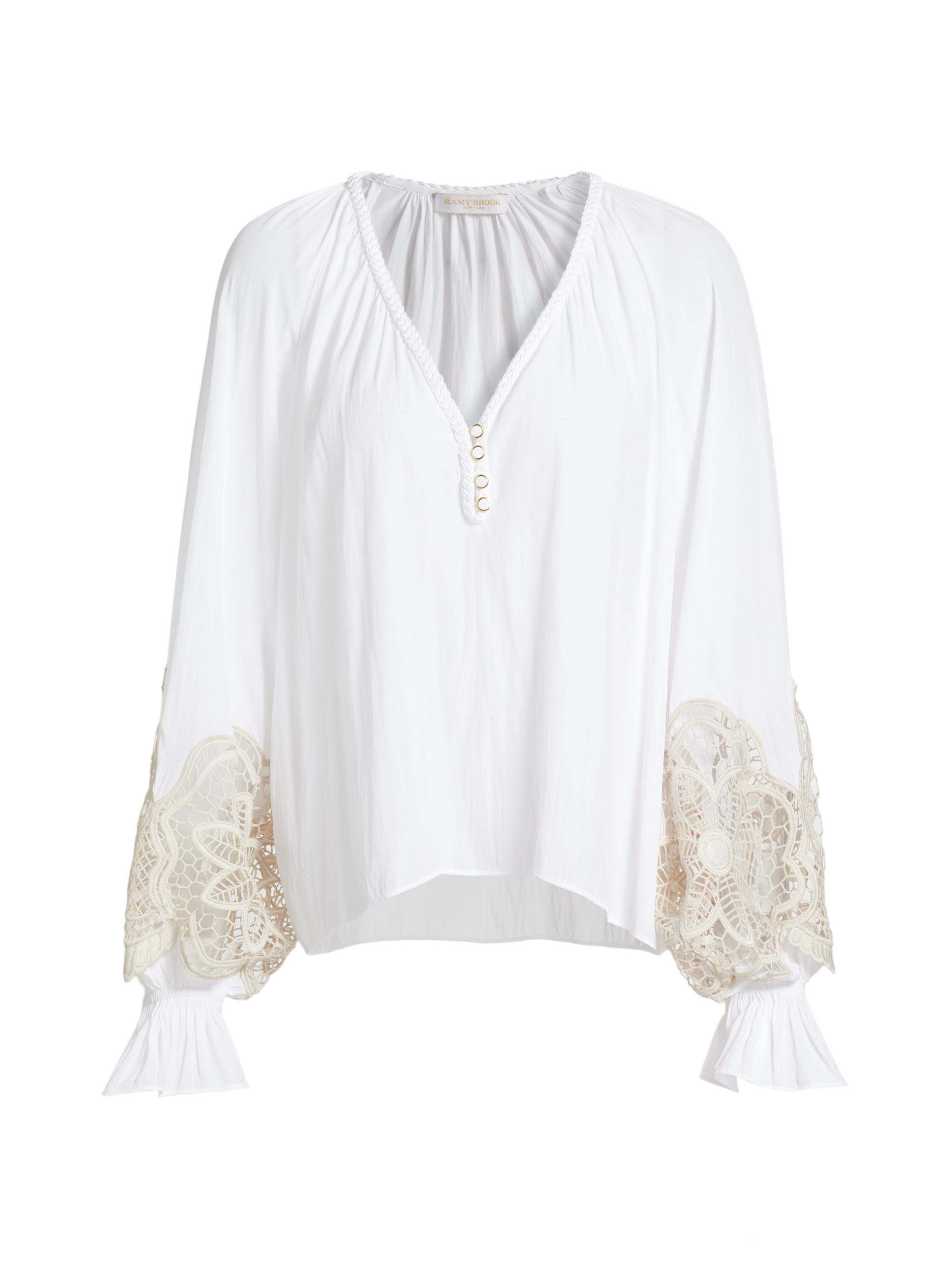 Ramy Brook Adelaide Lace-Trimmed Long-Sleeve Top | Saks Fifth Avenue