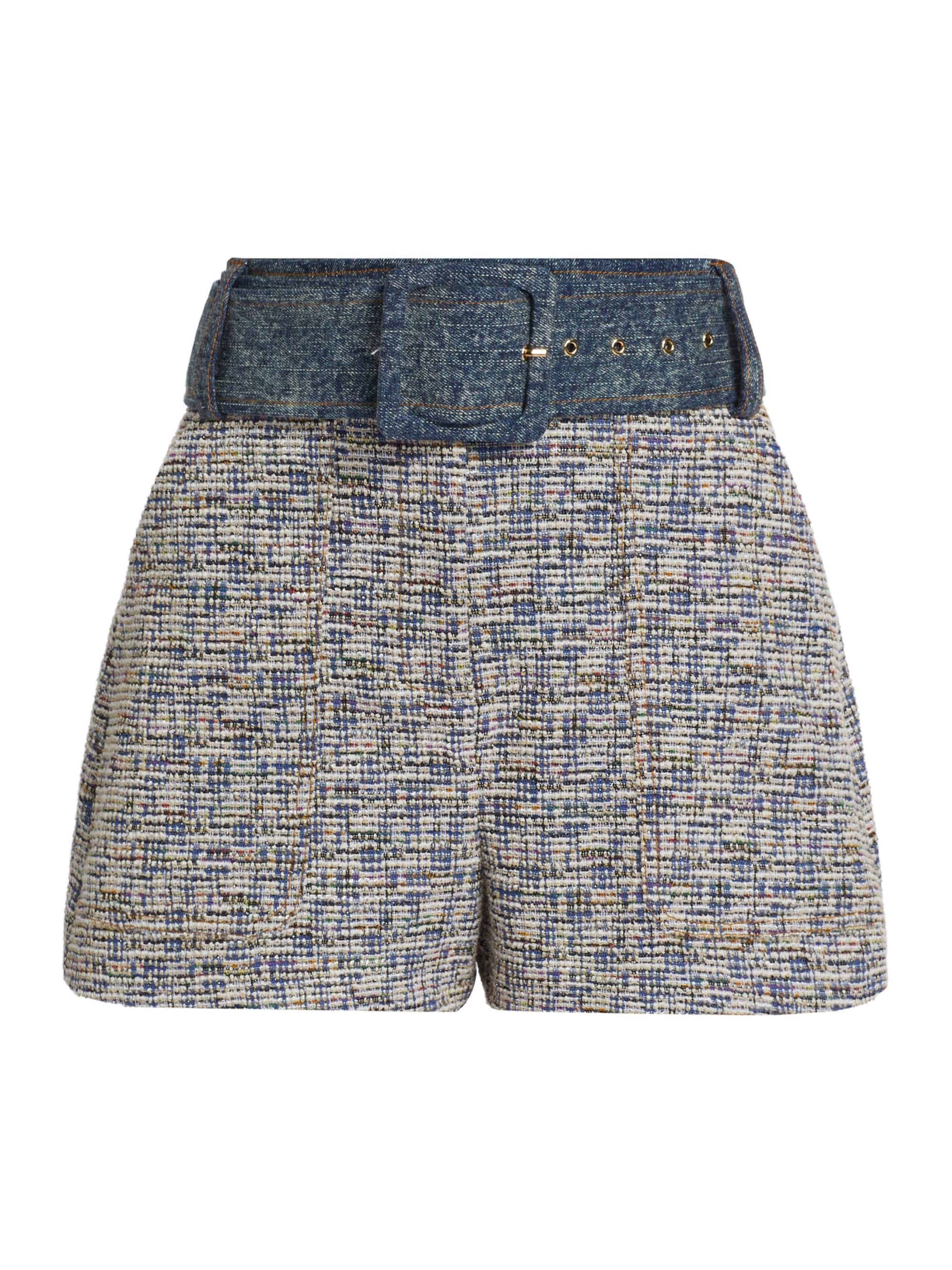 Ramy Brook Women's Kasey Belted Tweed High-Rise Shorts - Indigo Tweed