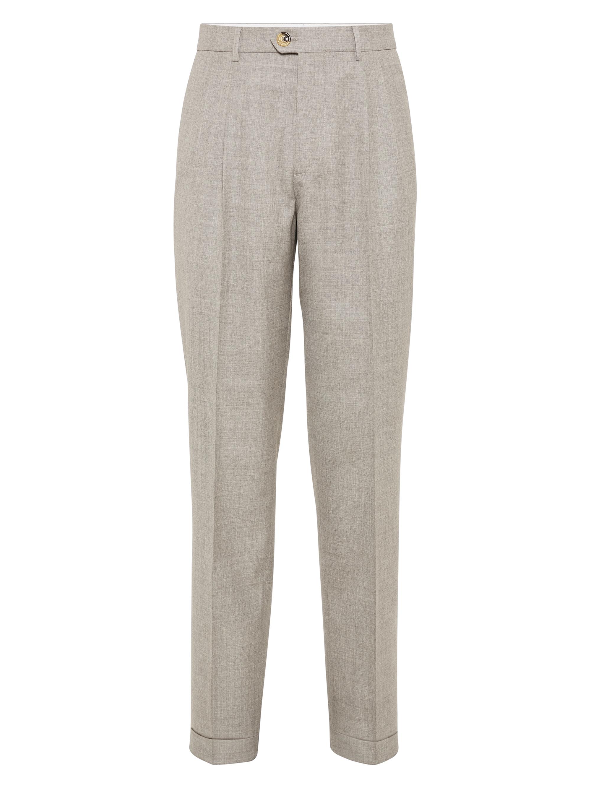 Brunello Cucinelli Men's Virgin Wool Fresco Leisure Fit Trousers with Double Pleats - Yuta