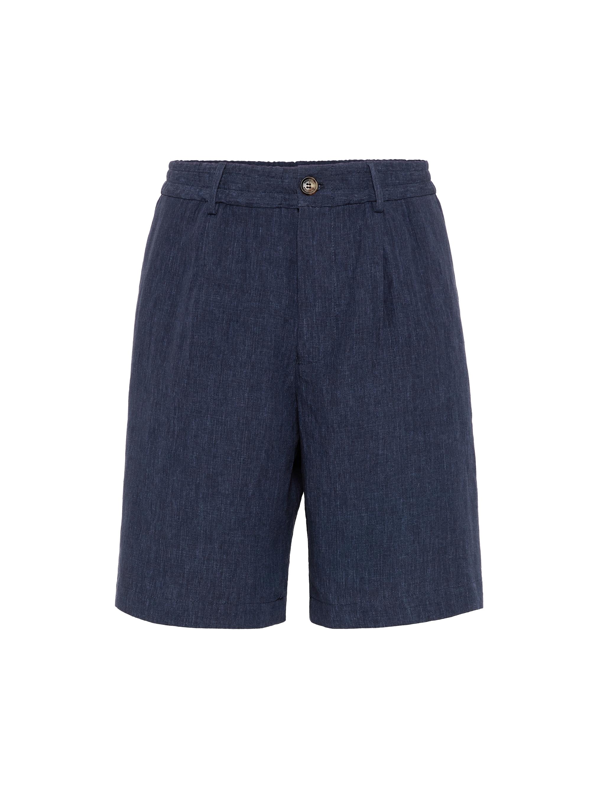 Brunello Cucinelli Men's Lightweight Délavé Linen Bermuda Shorts with Elasticated Waistband - Azure