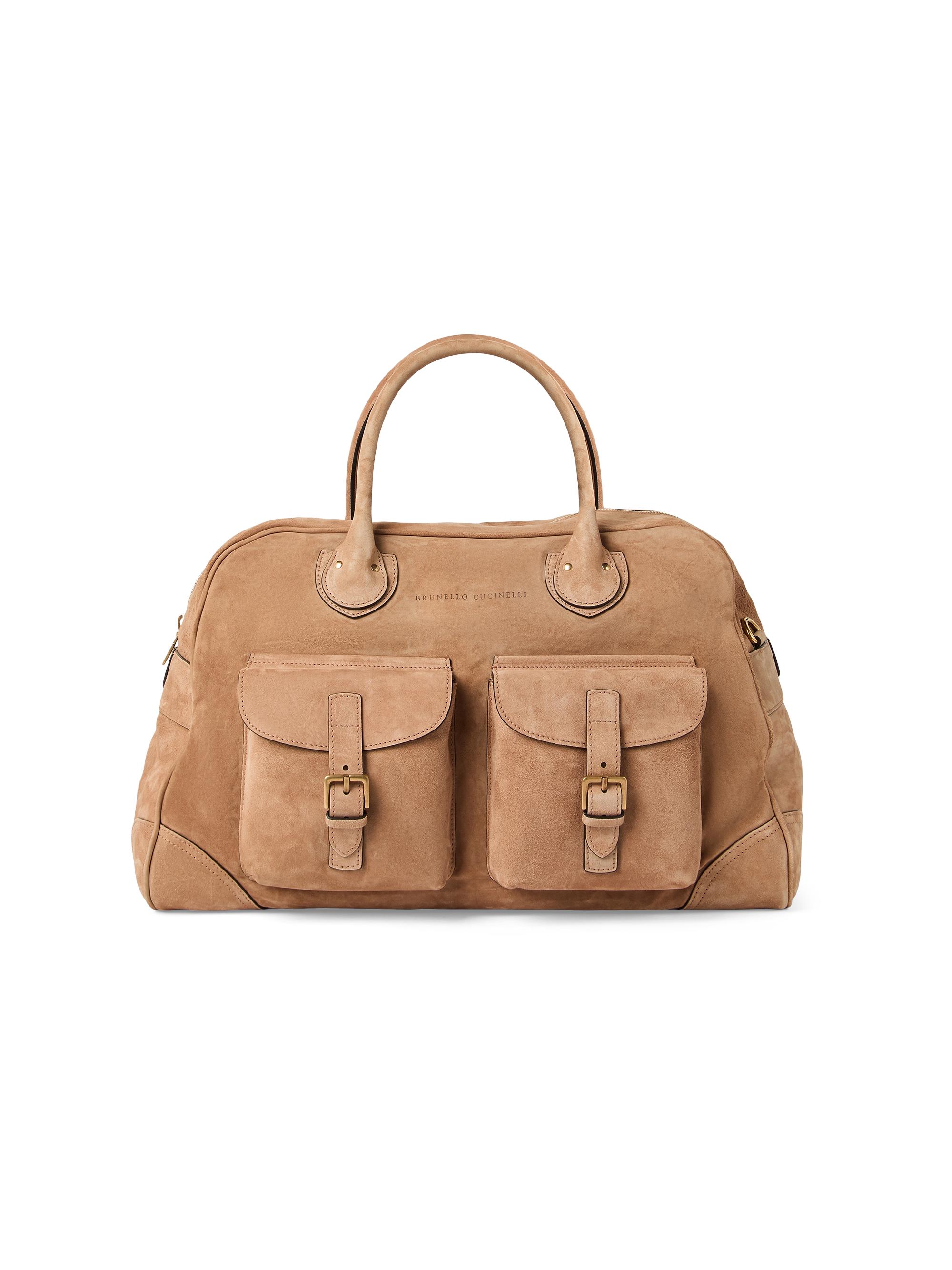 Brunello Cucinelli Men's Reversed Calfskin Weekender Bag - Biscuit