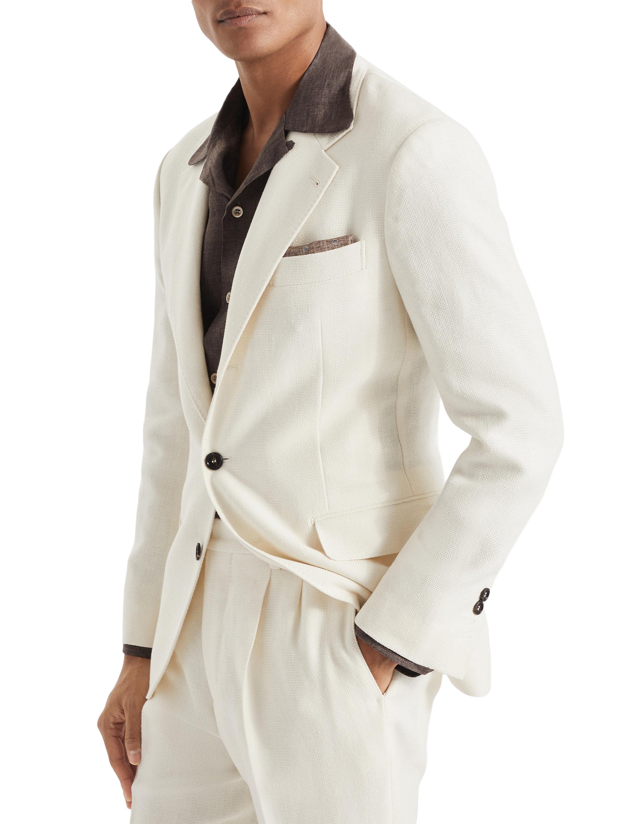 Brunello Cucinelli Men's Textured Stripe Diagonal Deconstructed Blazer - Panama