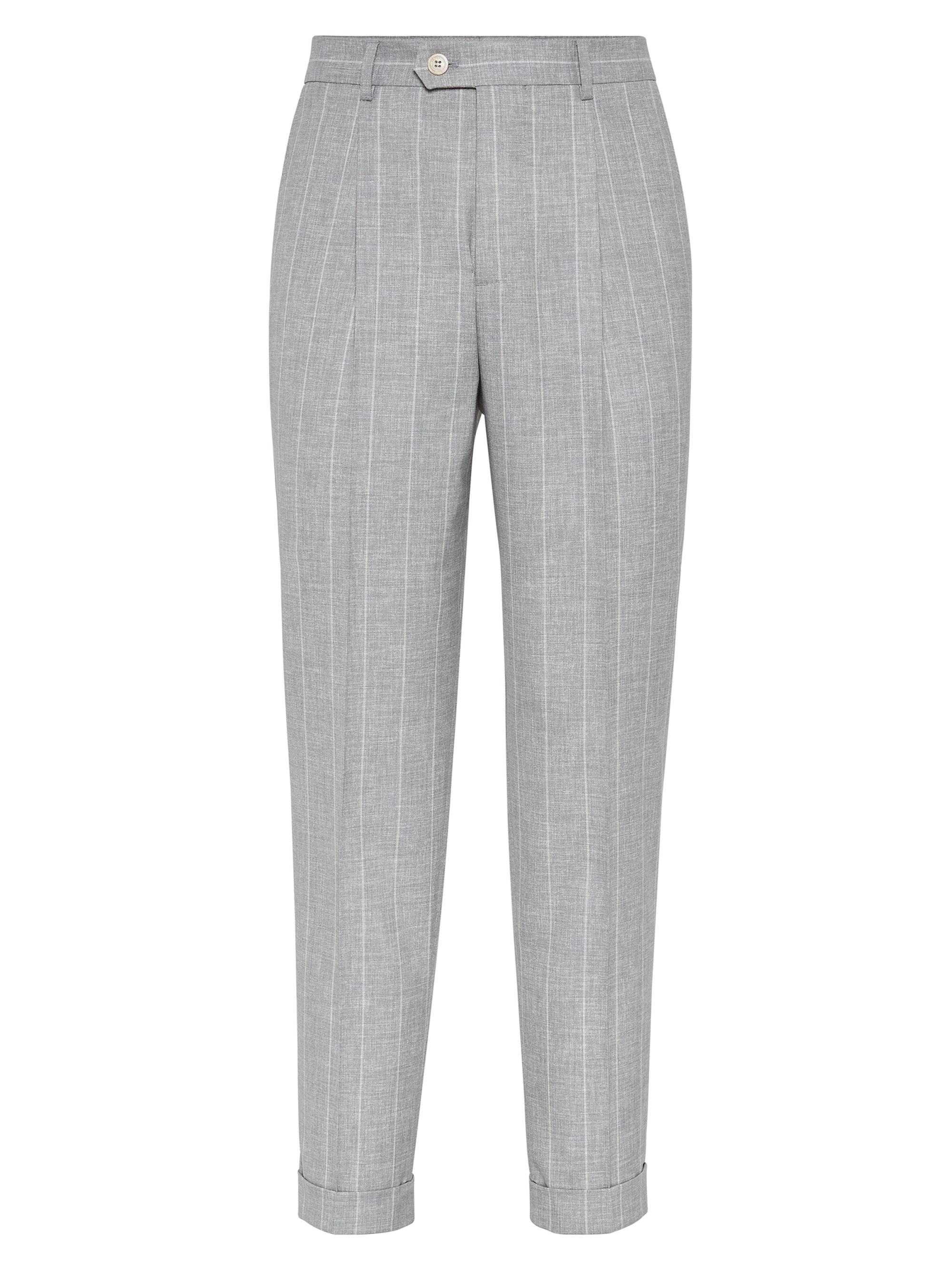 Brunello Cucinelli Men's Fresco Leisure Fit Trousers with Pleats - Medium Grey