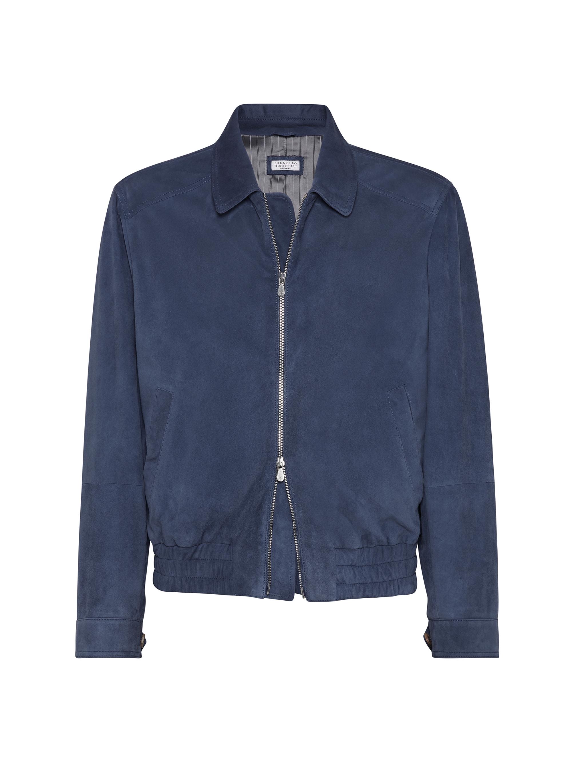 Brunello Cucinelli Men's Suede Bomber Jacket - Denim