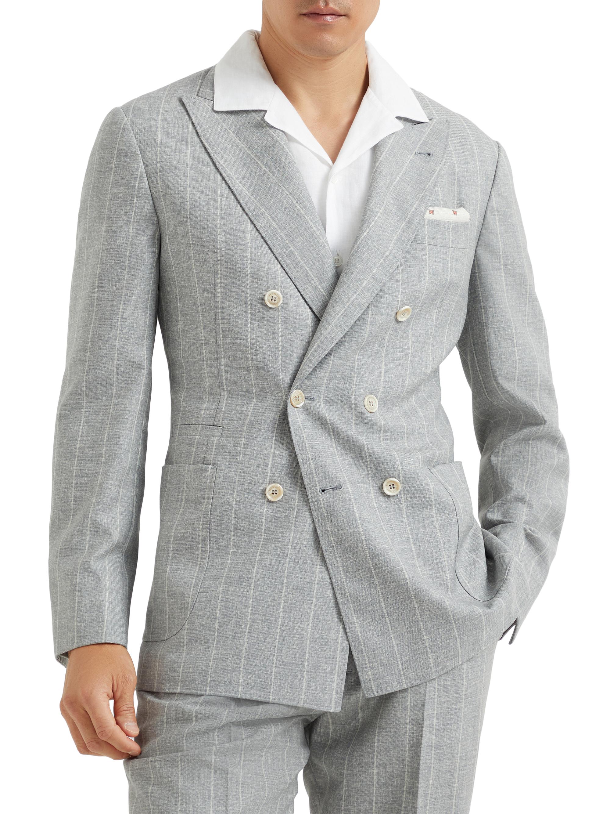 Brunello Cucinelli Men's Fresco One and a Half Breasted Blazer - Medium Grey