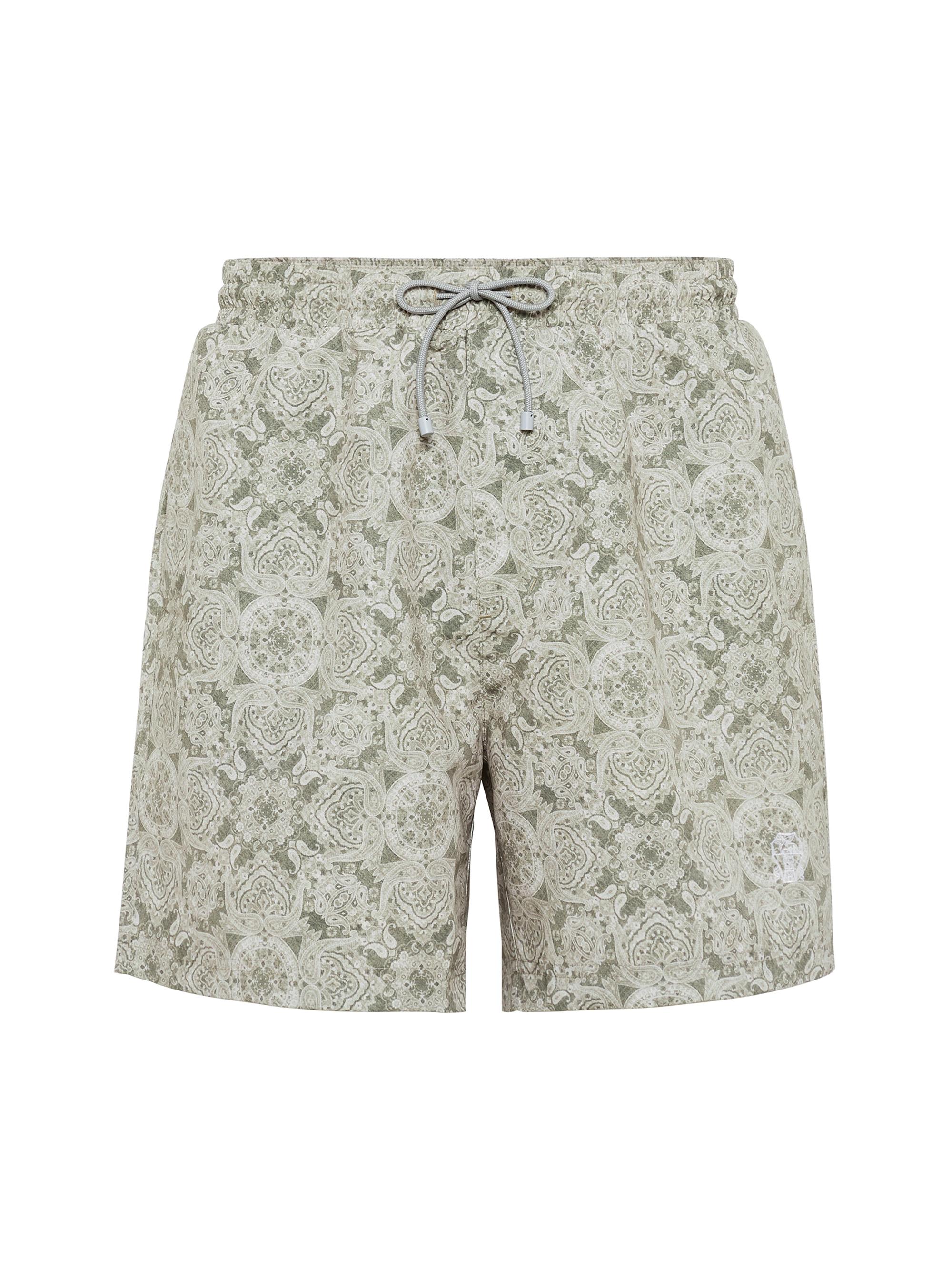 Brunello Cucinelli Men's Paisley Nylon Swim Shorts - Khaki