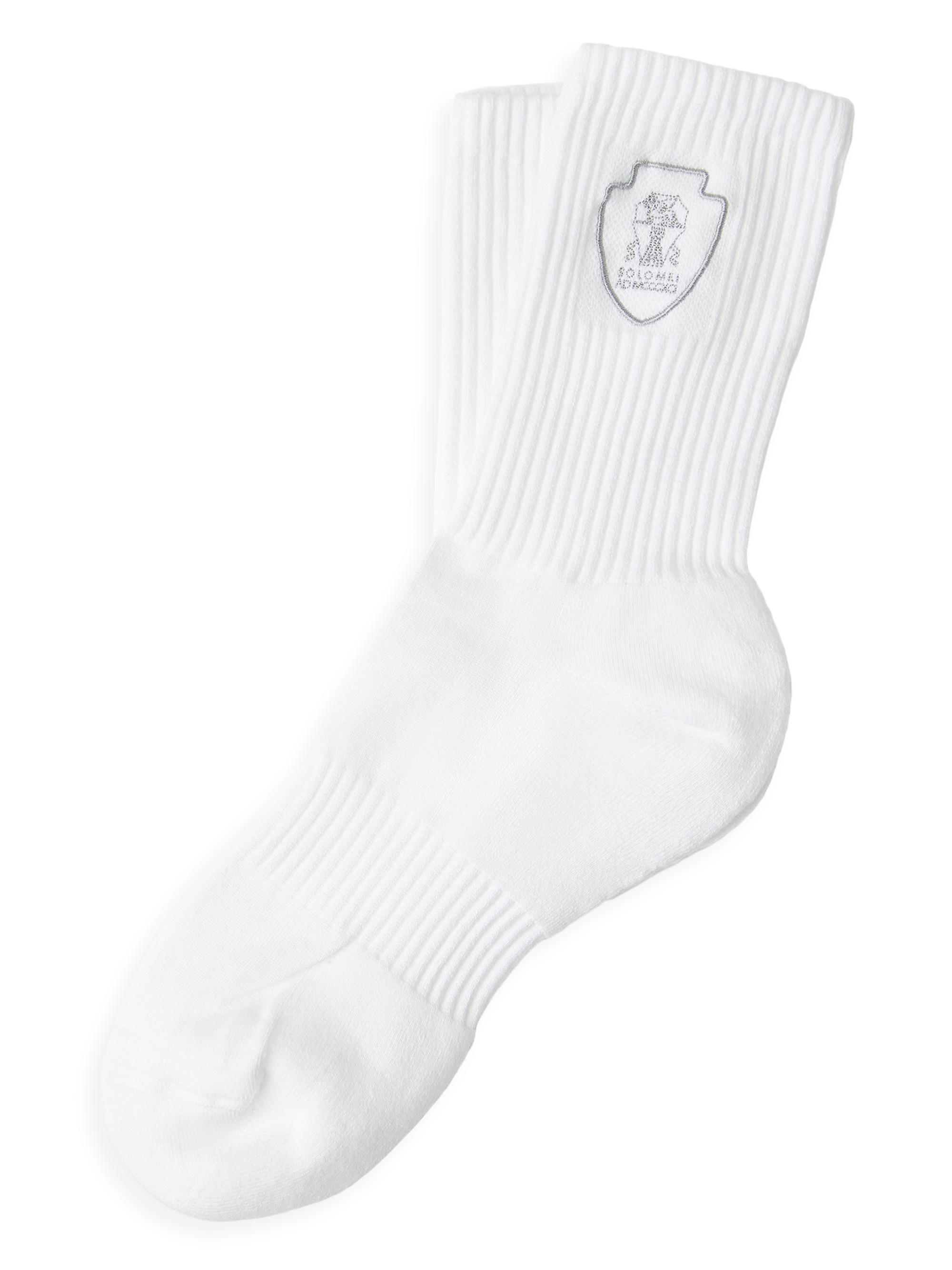 Brunello Cucinelli Men's Techno Cotton Rib Knit Socks with Embroidered Logo - White