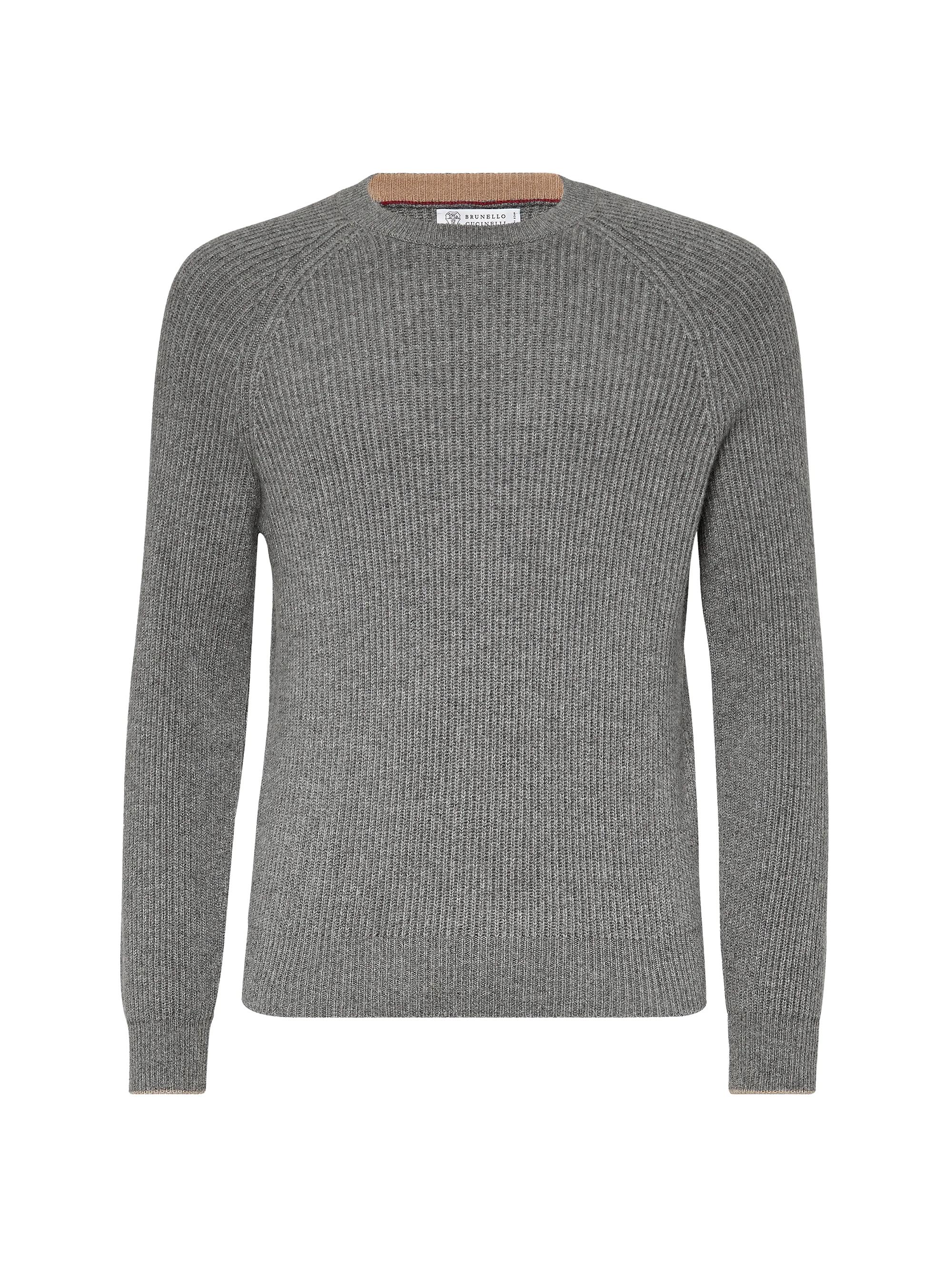 Brunello Cucinelli Men's Cashmere English Rib Sweater with Raglan Sleeves - Sand