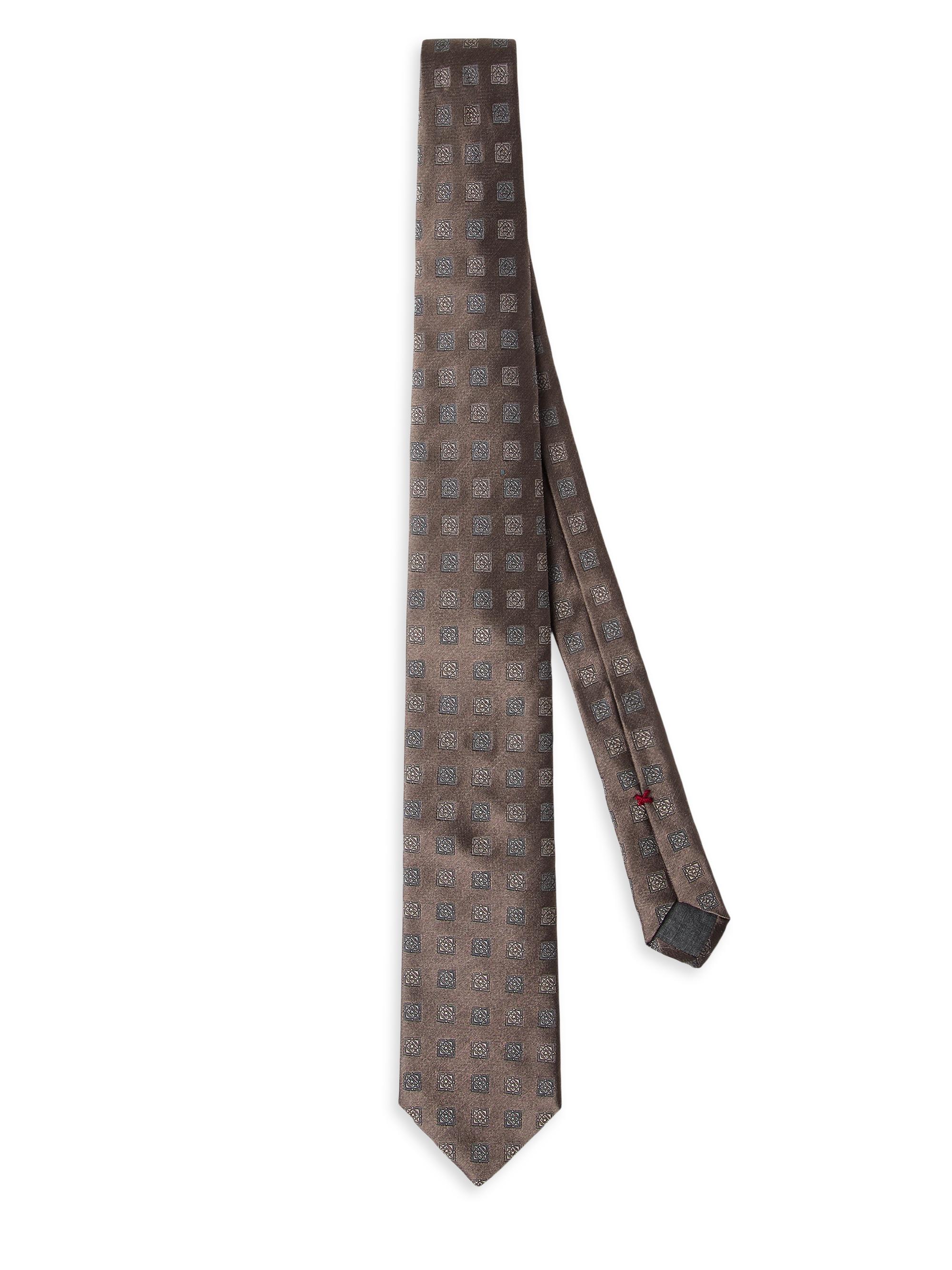 Brunello Cucinelli Men's Silk Tie with Squares Pattern - Brown
