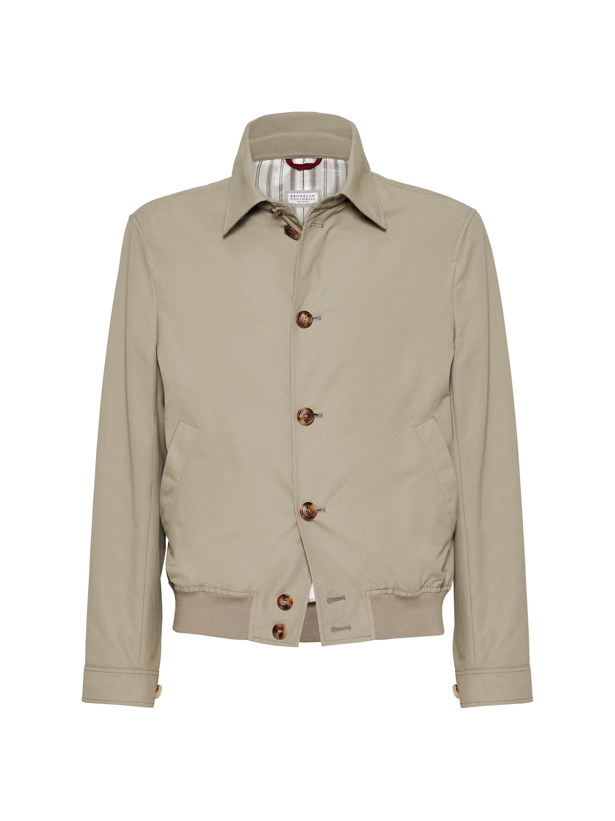 Brunello Cucinelli Men's Techno Cotton Gabardine Shirt Style Bomber Jacket - Khaki