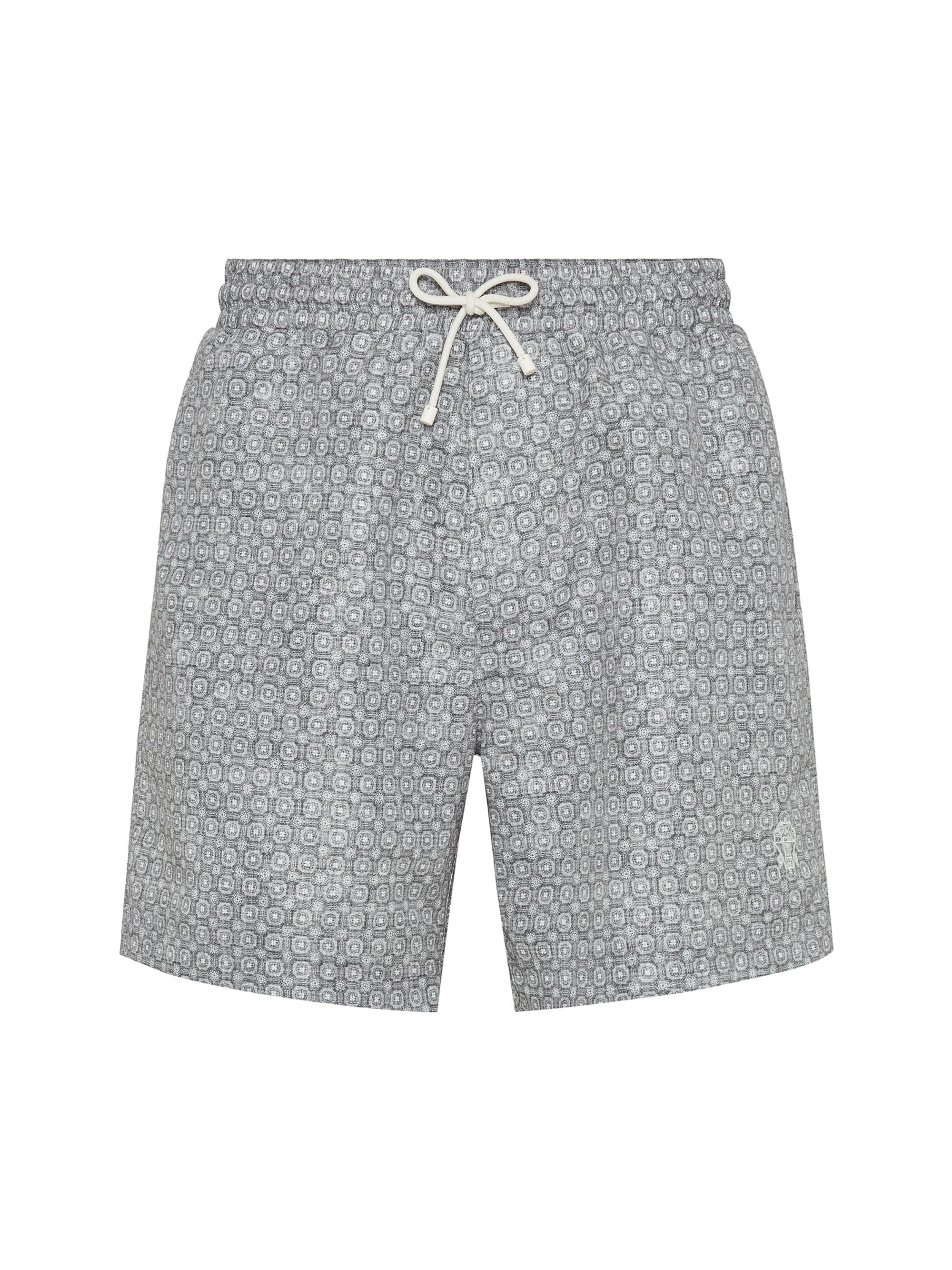 Brunello Cucinelli Men's Floral Print Nylon Swim Shorts - Medium Grey