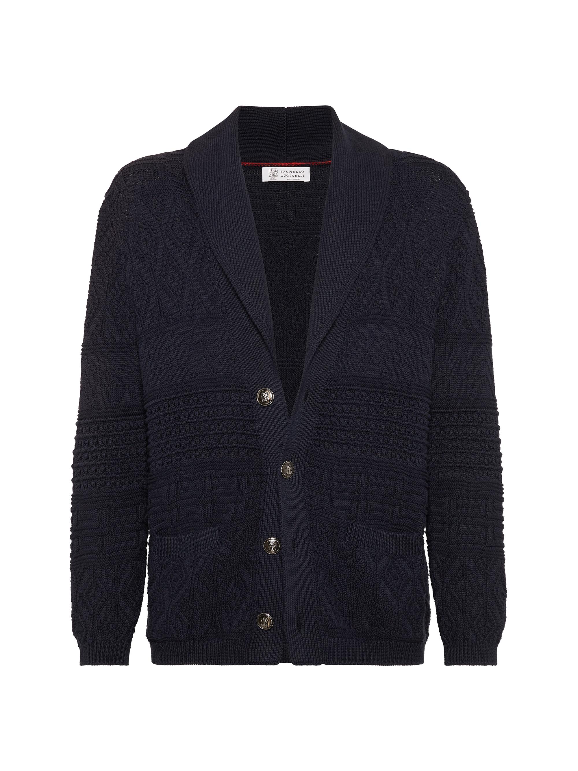 Brunello Cucinelli Men's Heritage Stitch Cardigan in Cotton - Navy Blue