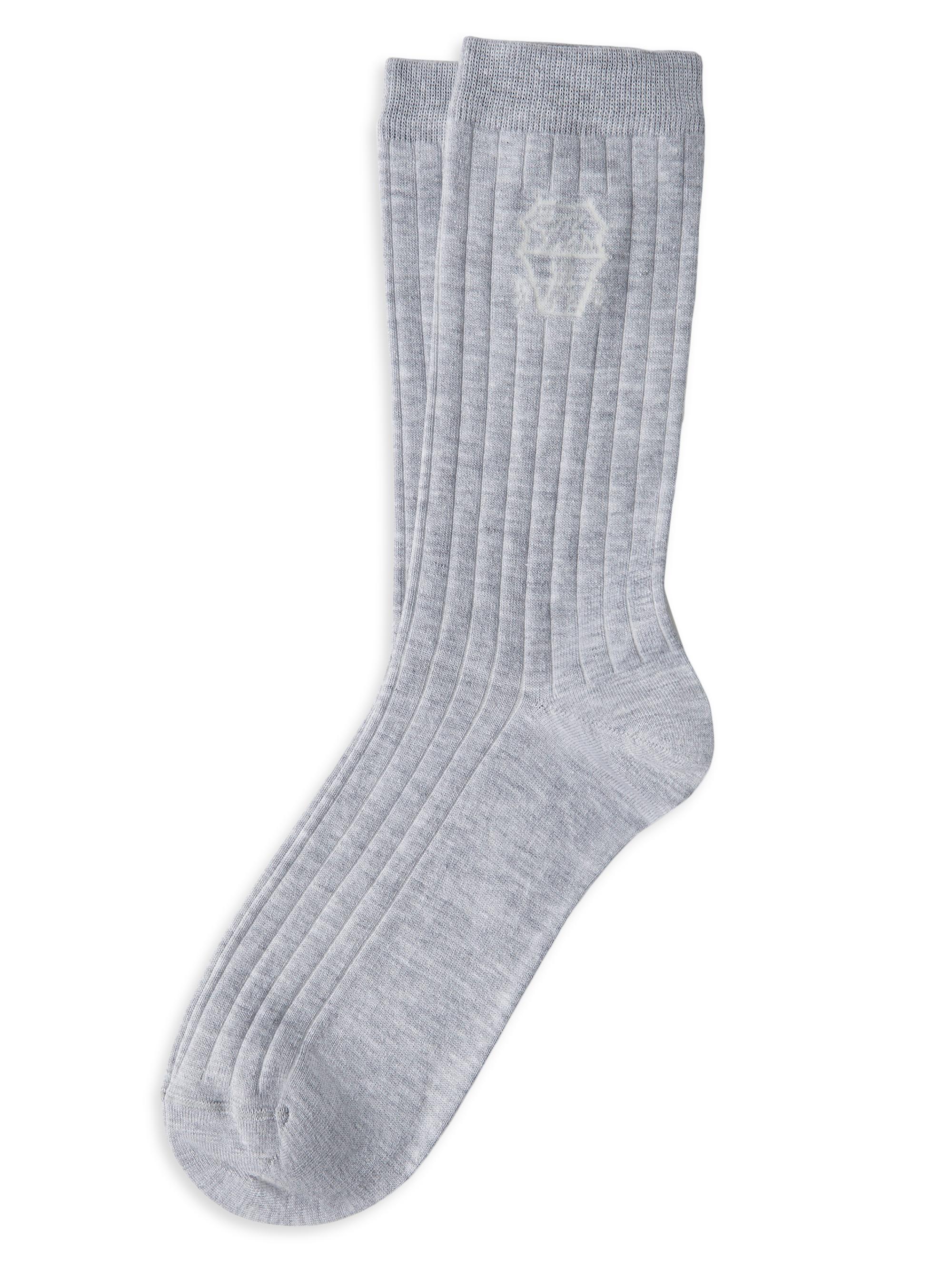 Brunello Cucinelli Men's Cotton Chalk Stripe Effect Socks with Logo - Blue
