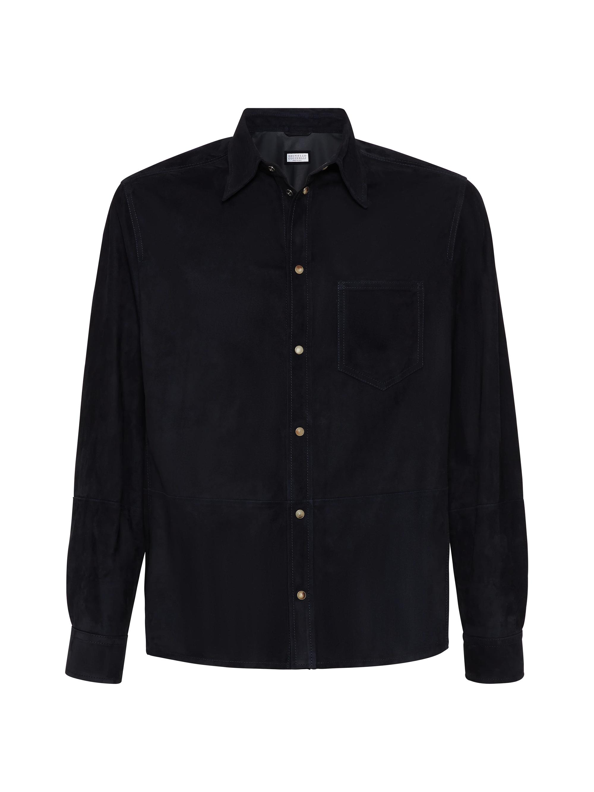 Brunello Cucinelli Men's Double Face Suede Overshirt - Navy Blue