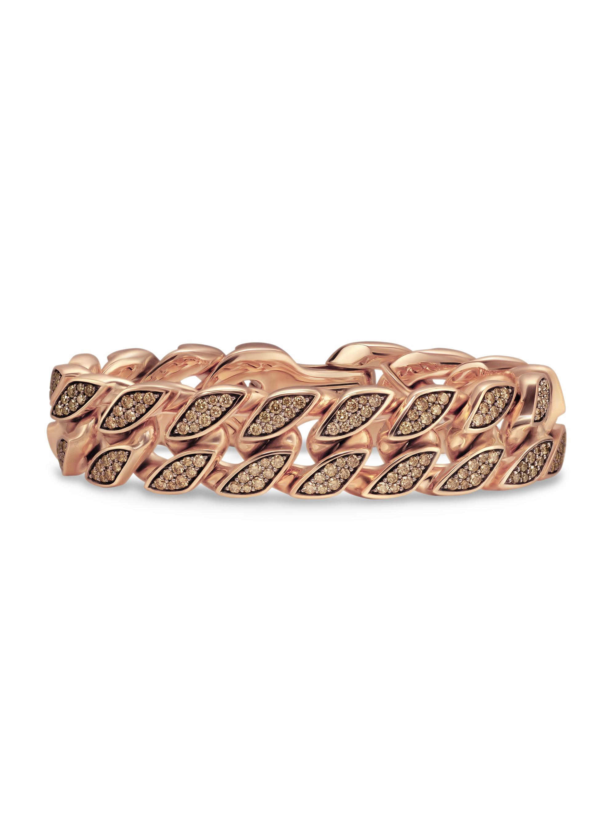 David Yurman Men's Curb Chain Bracelet in 18K Rose Gold, 18MM - Cognac Diamond