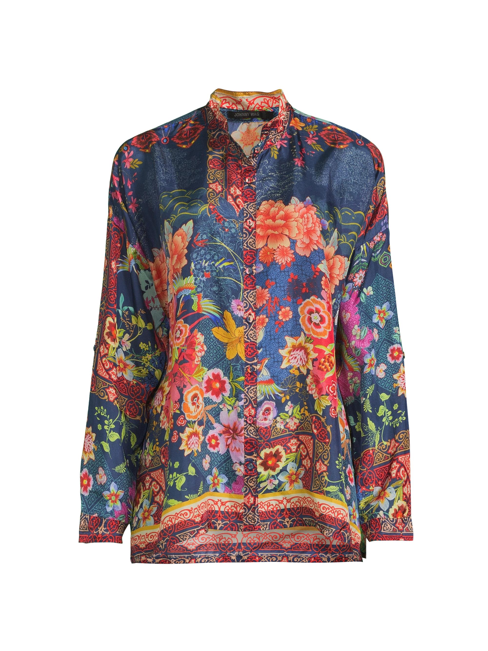 Johnny Was Women's Audrey Floral Silk Shirt - Dreamer Blu