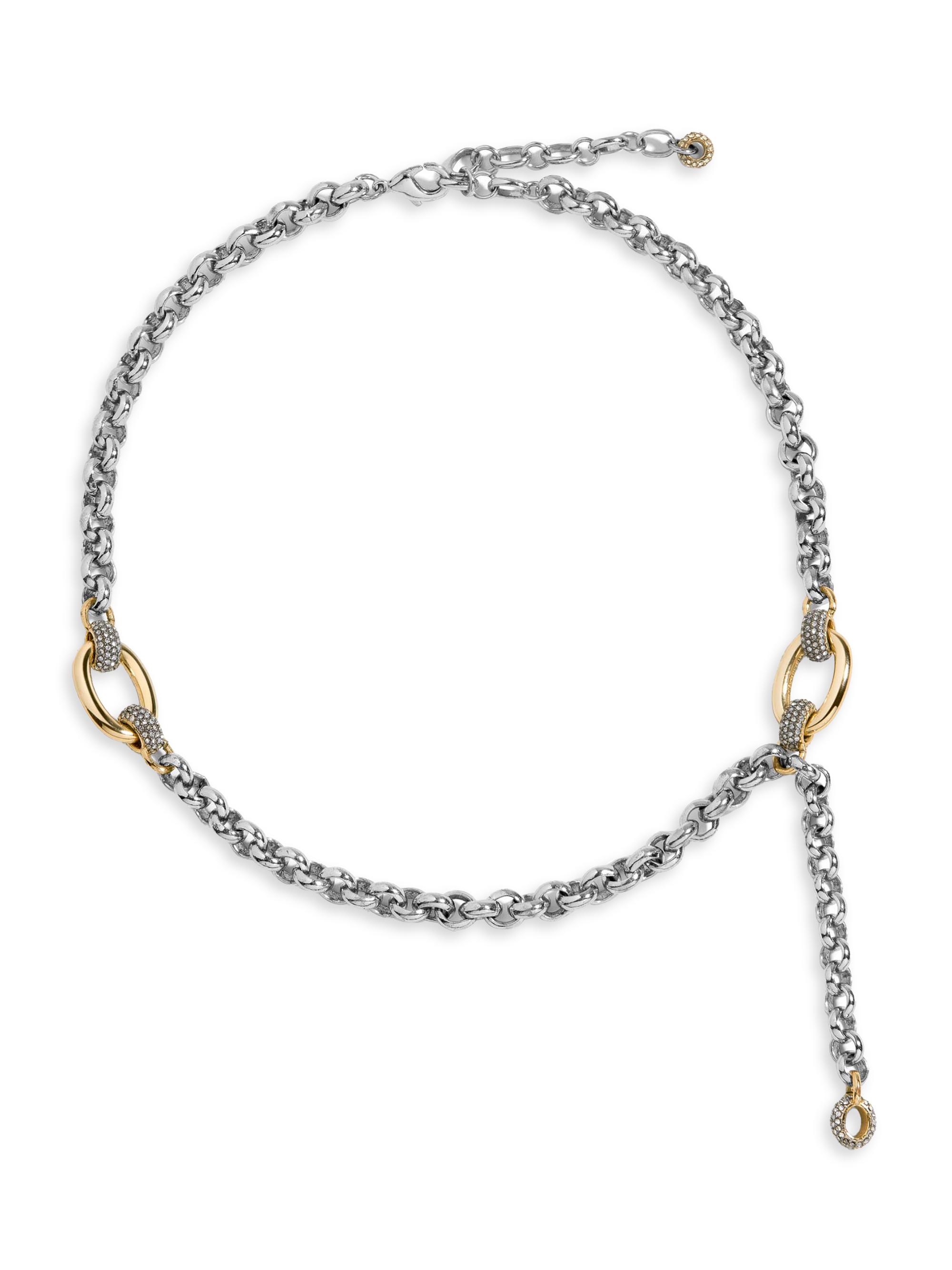 Demarson Women's Liberty Two-Tone & Glass Crystal Rolo Chain Necklace - Silver Gold Crystal