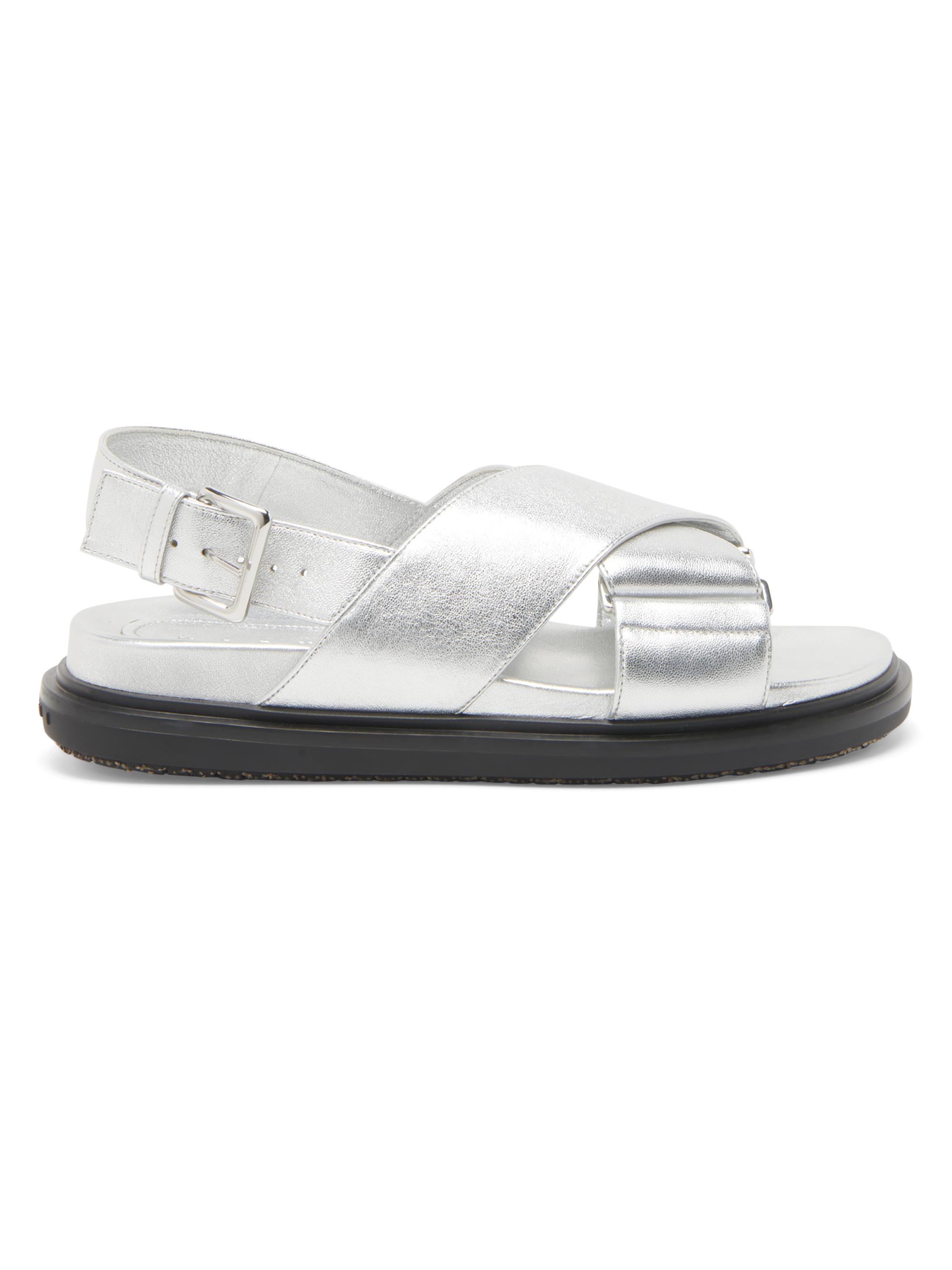 Marni Women's Fussbett Metallic Leather Crisscross Sandals - Silver