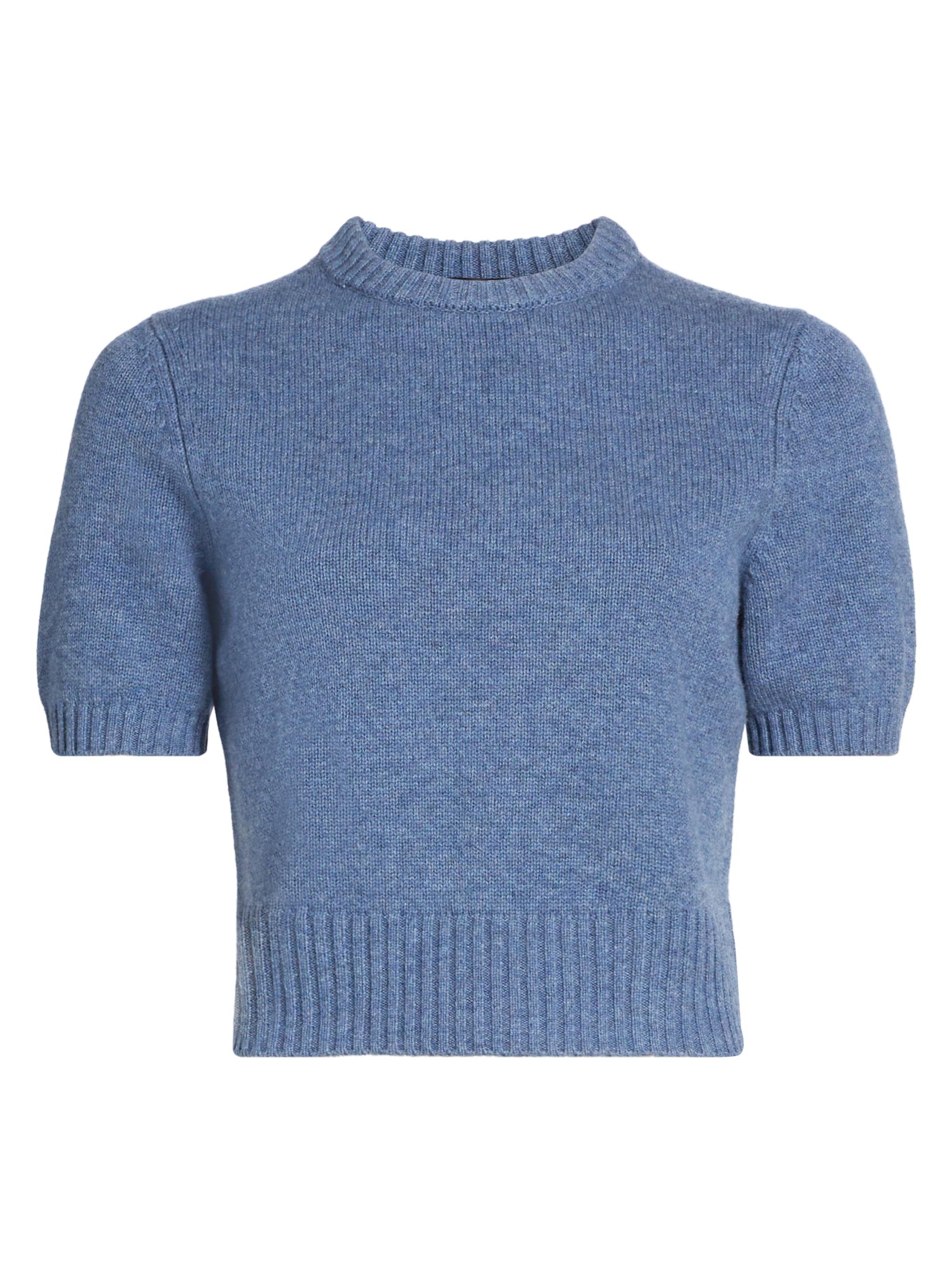 Toccin Women's Elsie Wool-Cashmere Short-Sleeve Sweater - Indigo Heather