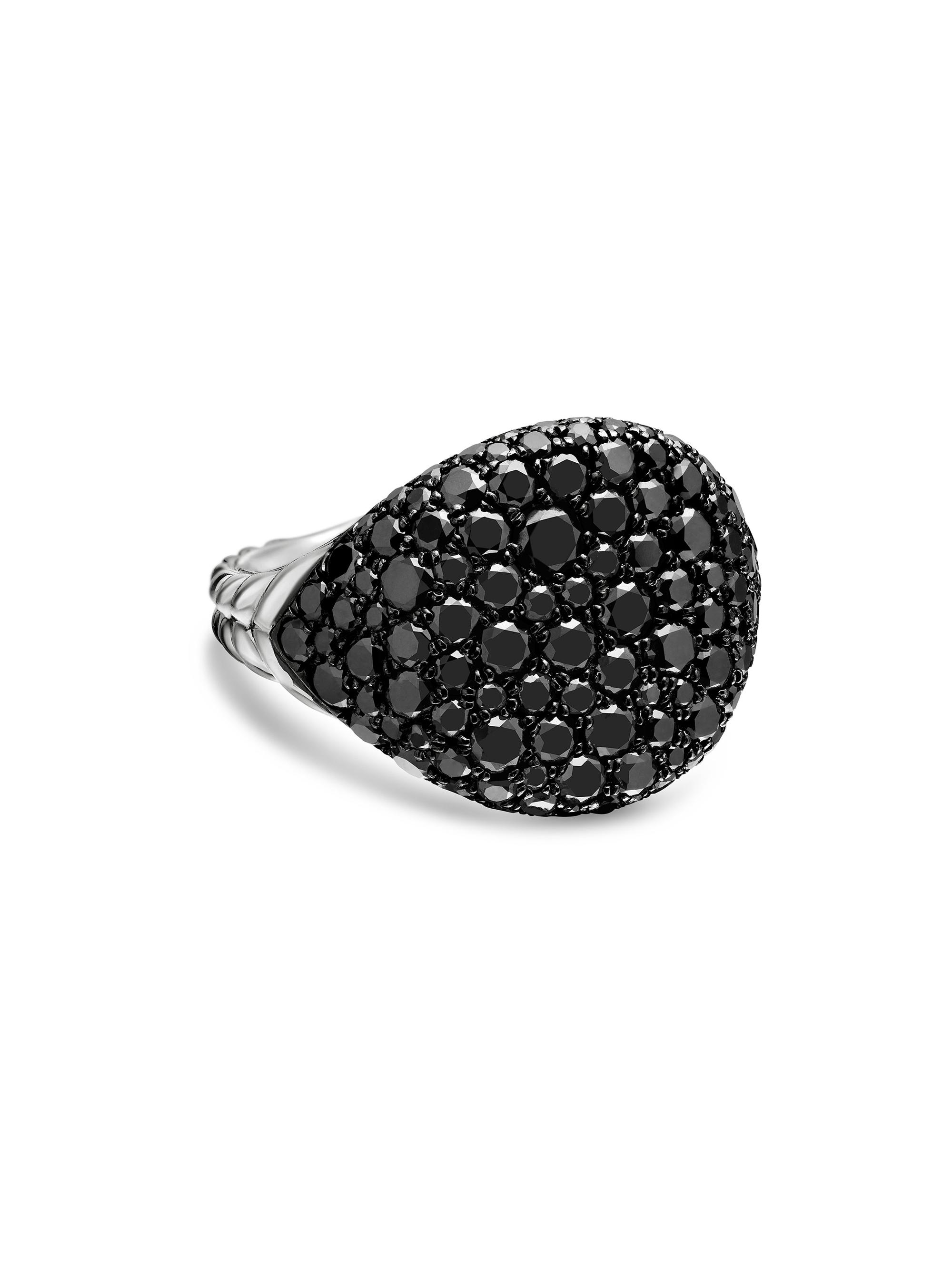 David Yurman Women's Chevron Pinky Ring in 18K White Gold - Black Diamond