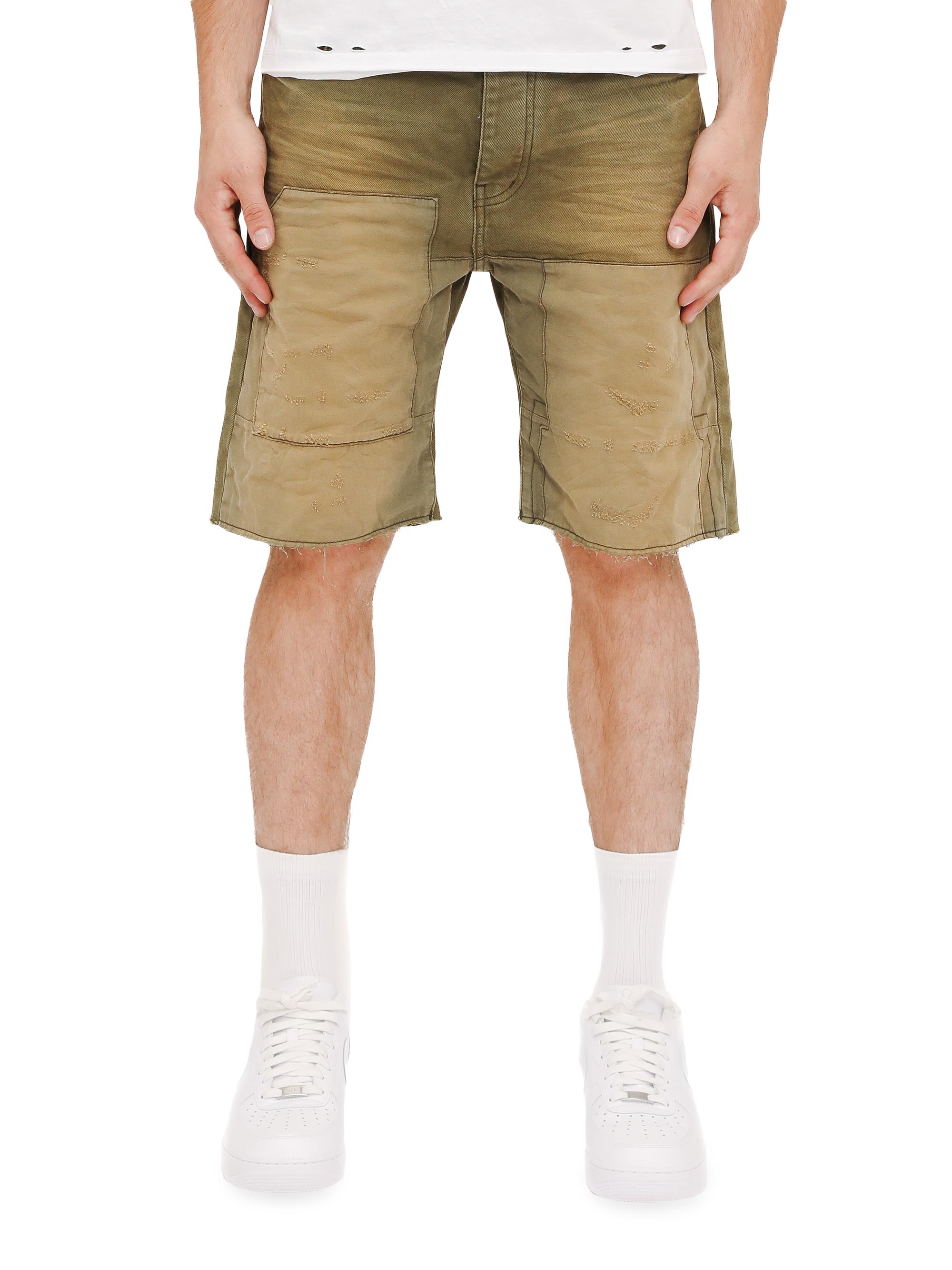 Purple Brand Men's Distressed Patchwork Denim Shorts - Green