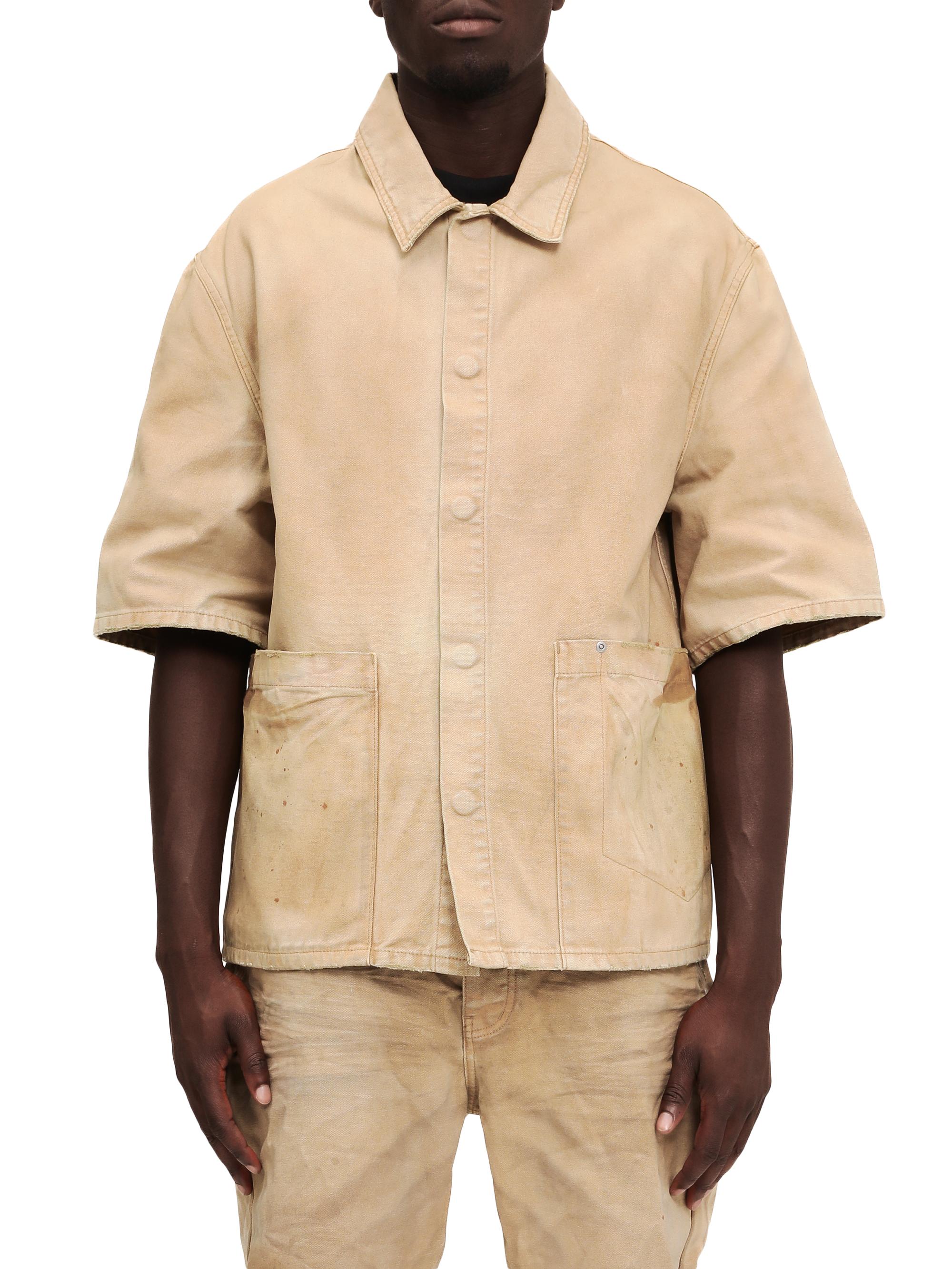 Purple Brand Men's Distressed Denim Snap-Front Shirt - Khaki