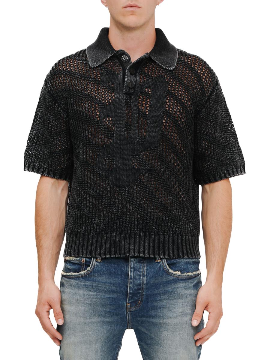 Purple Brand Acid Wash Cotton Open-Knit Polo Shirt | Saks Fifth Avenue