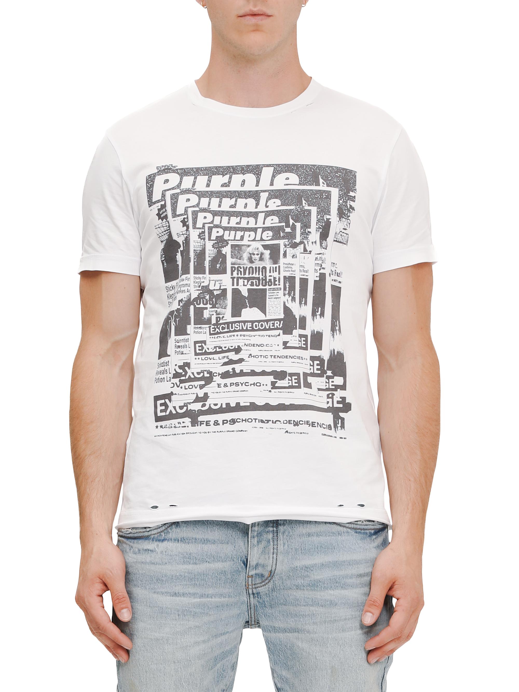 Purple Brand Men's Newspaper Graphic Cotton Jersey T-Shirt - White