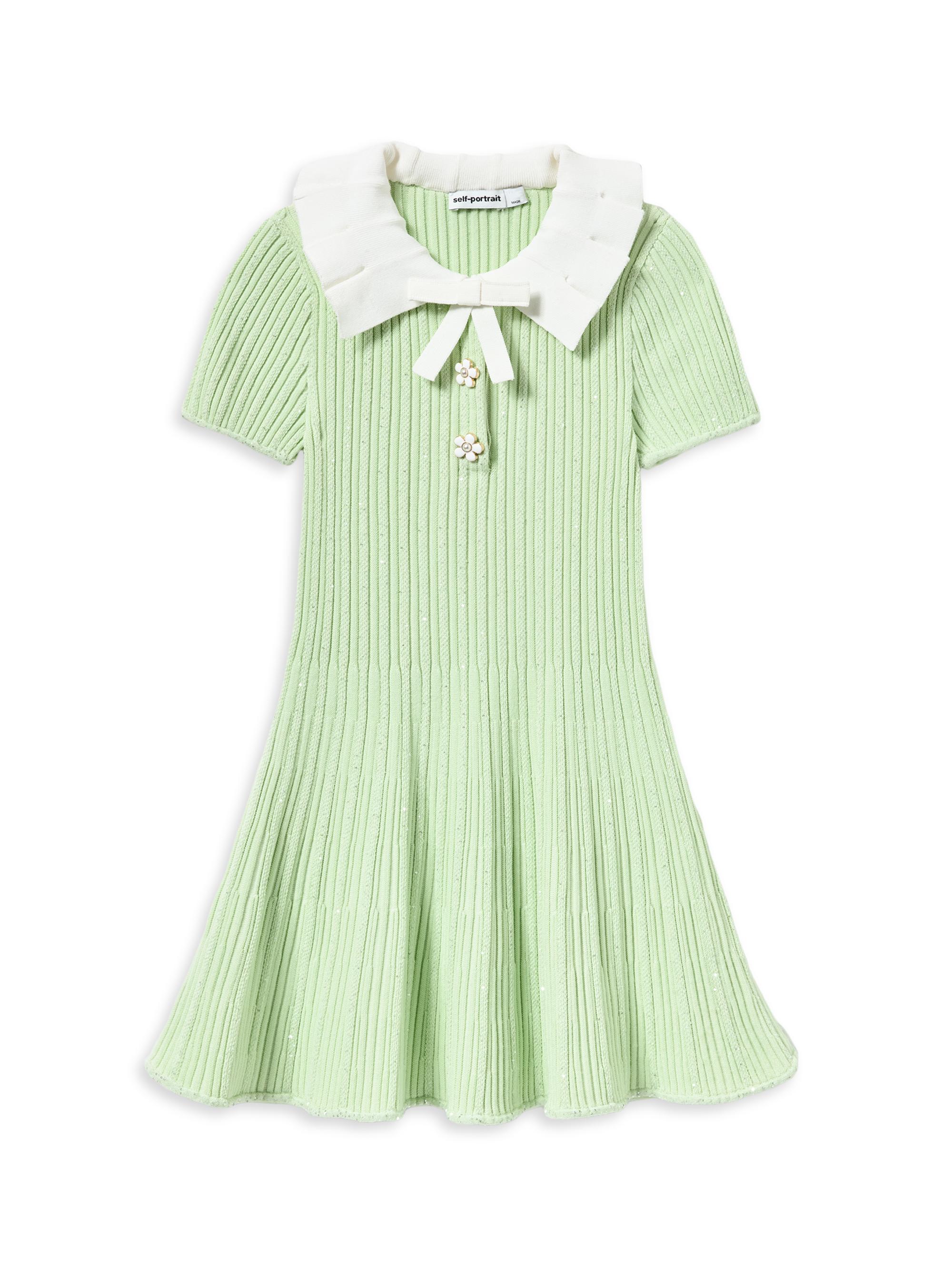 Self-Portrait Little Girl's & Girl's Ribbed Knit Flared Dress - Green