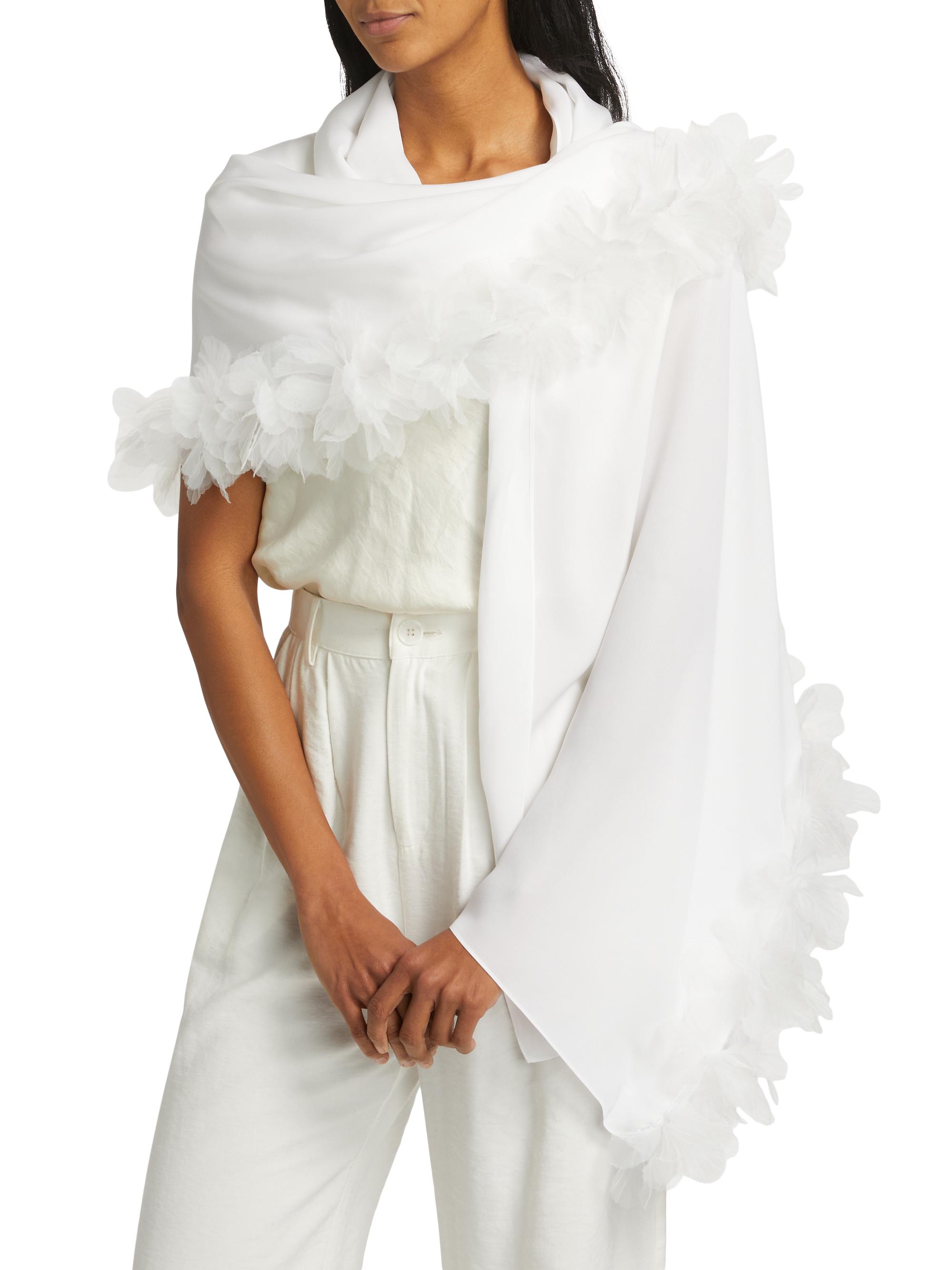 Carolyn Rowan Collection Women's Floral Appliqué Silk Wrap - Black