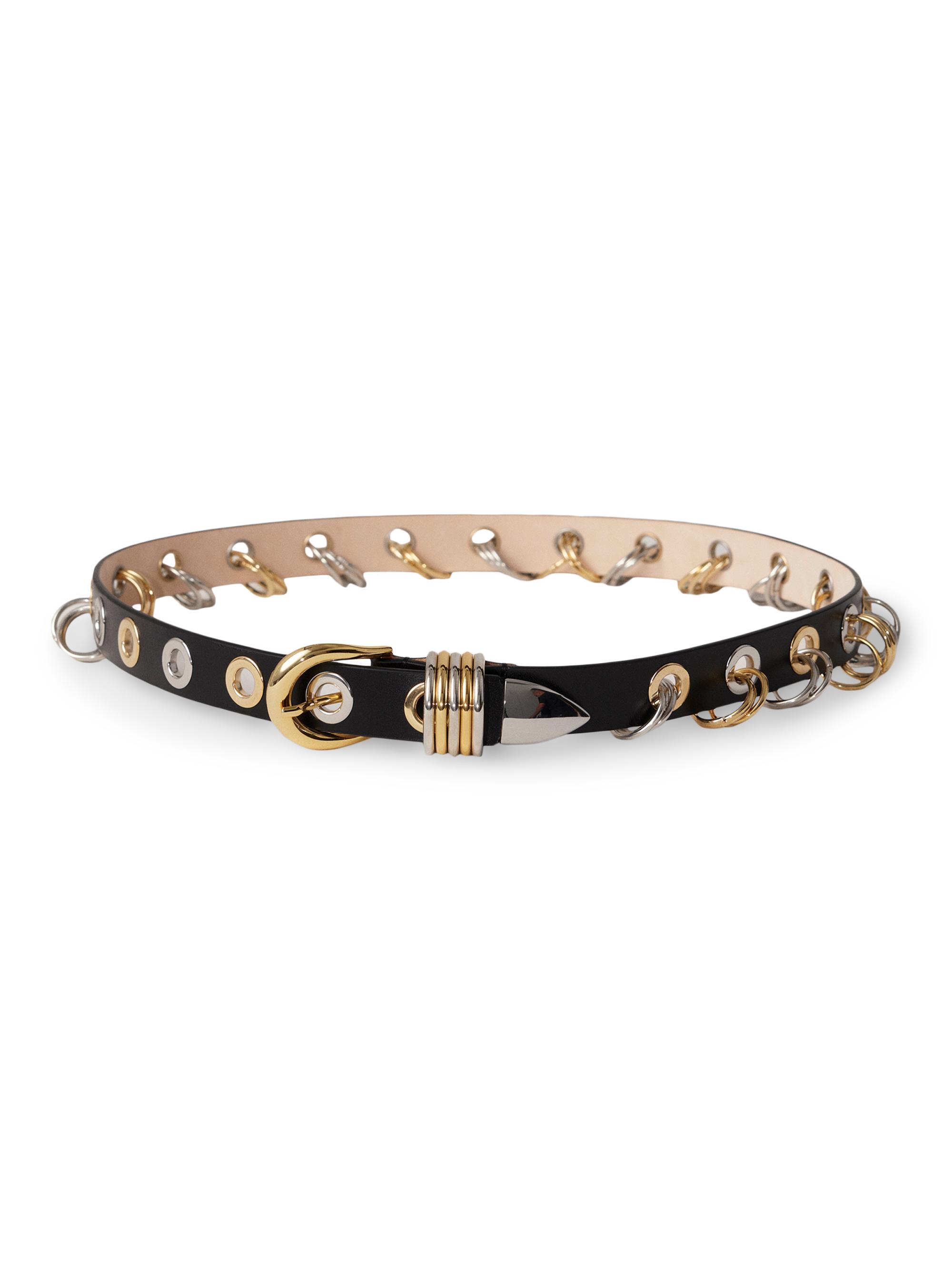 Déhanche Women's Revenge Mixed Metal Leather Belt - Black Silver And Gold